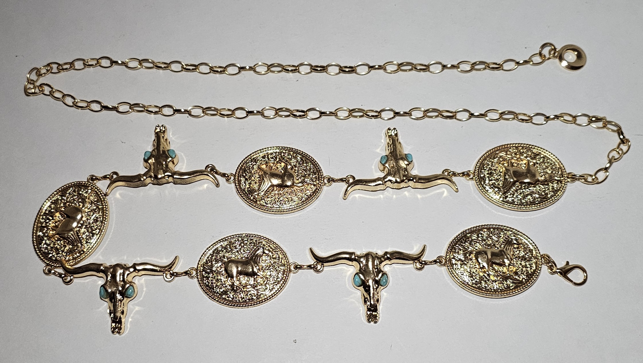 Western Concho Gold Cowgirl Turquoise Chain Belt