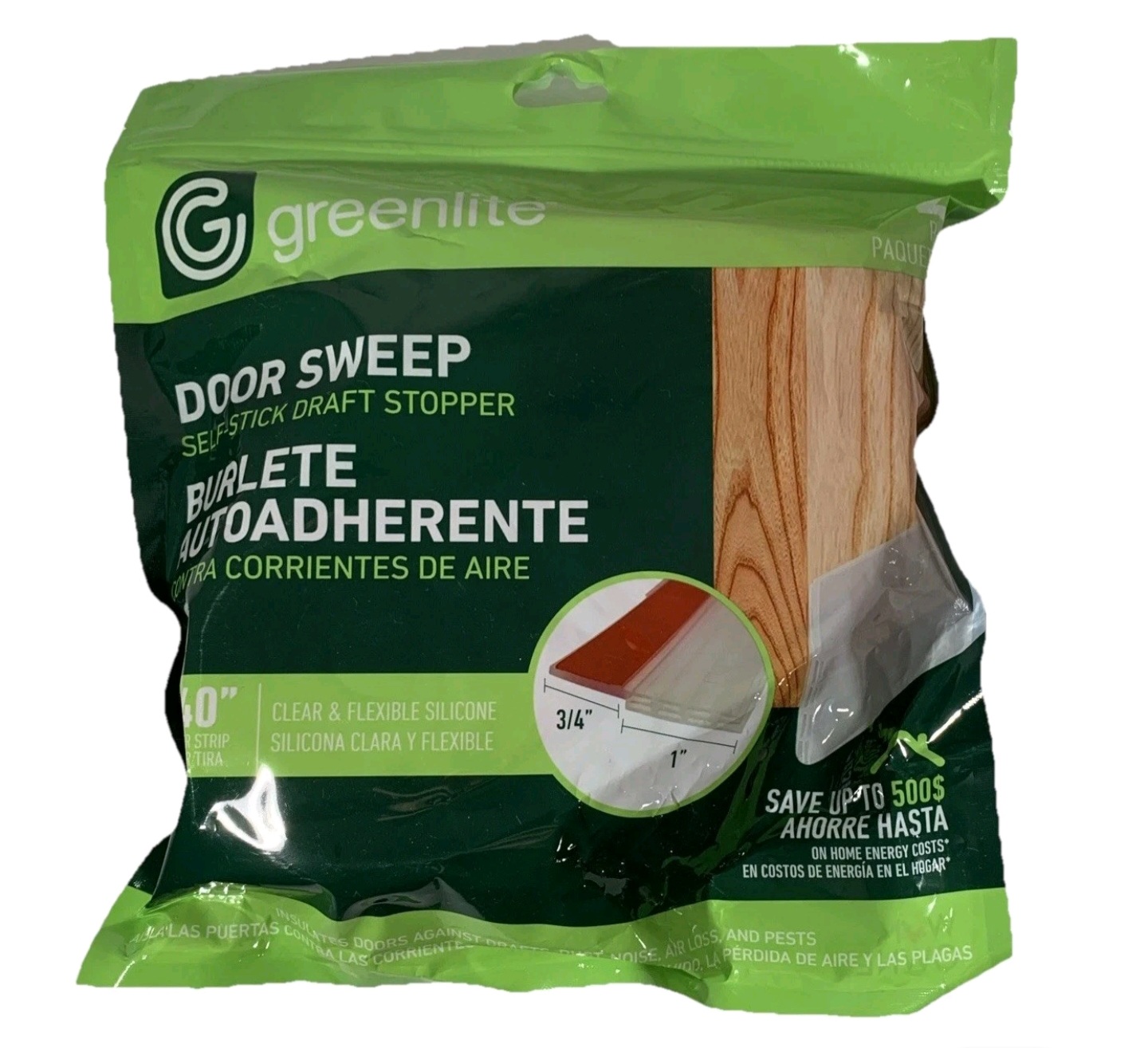Greenlite, Door Sweep, Self-Adhesive Draft Stopper 2 pack 40" per Strip