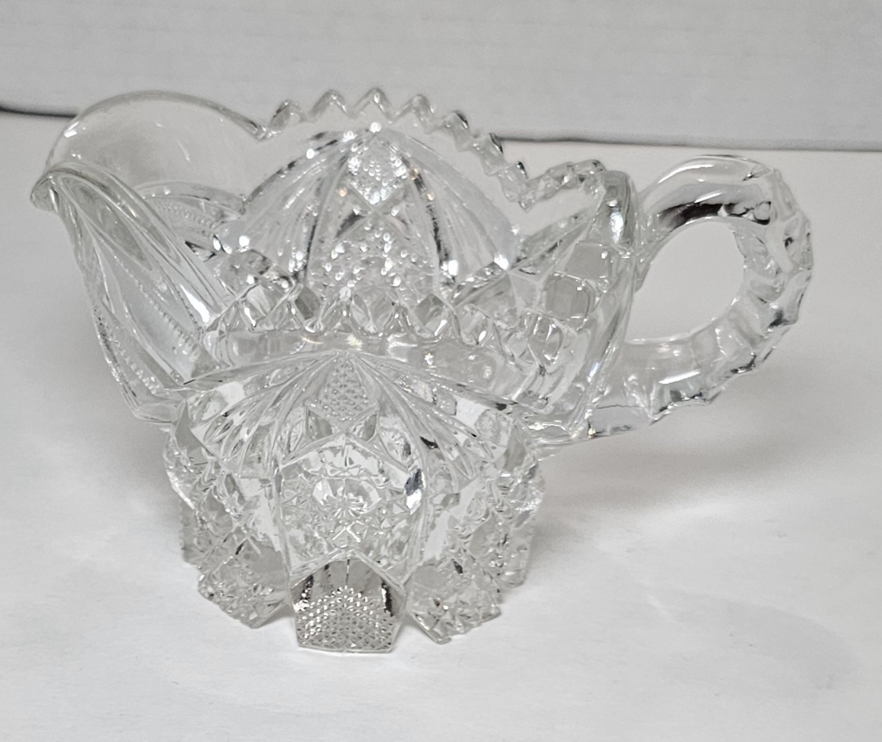 Imperial NuCut Glass Star & Cane Sawtooth Thick Creamer Dots Flower Bottom Vtg