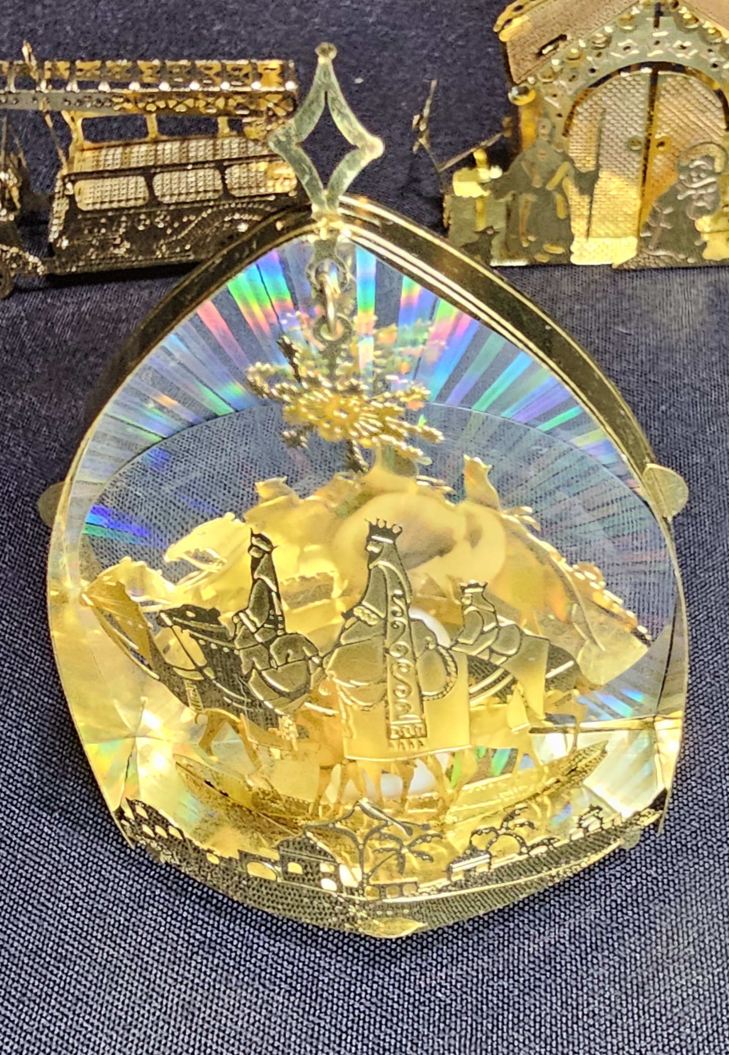3D Nativity Gold Laser Cut Nativity Scene Bethlehem Filigree Christmas Ornament