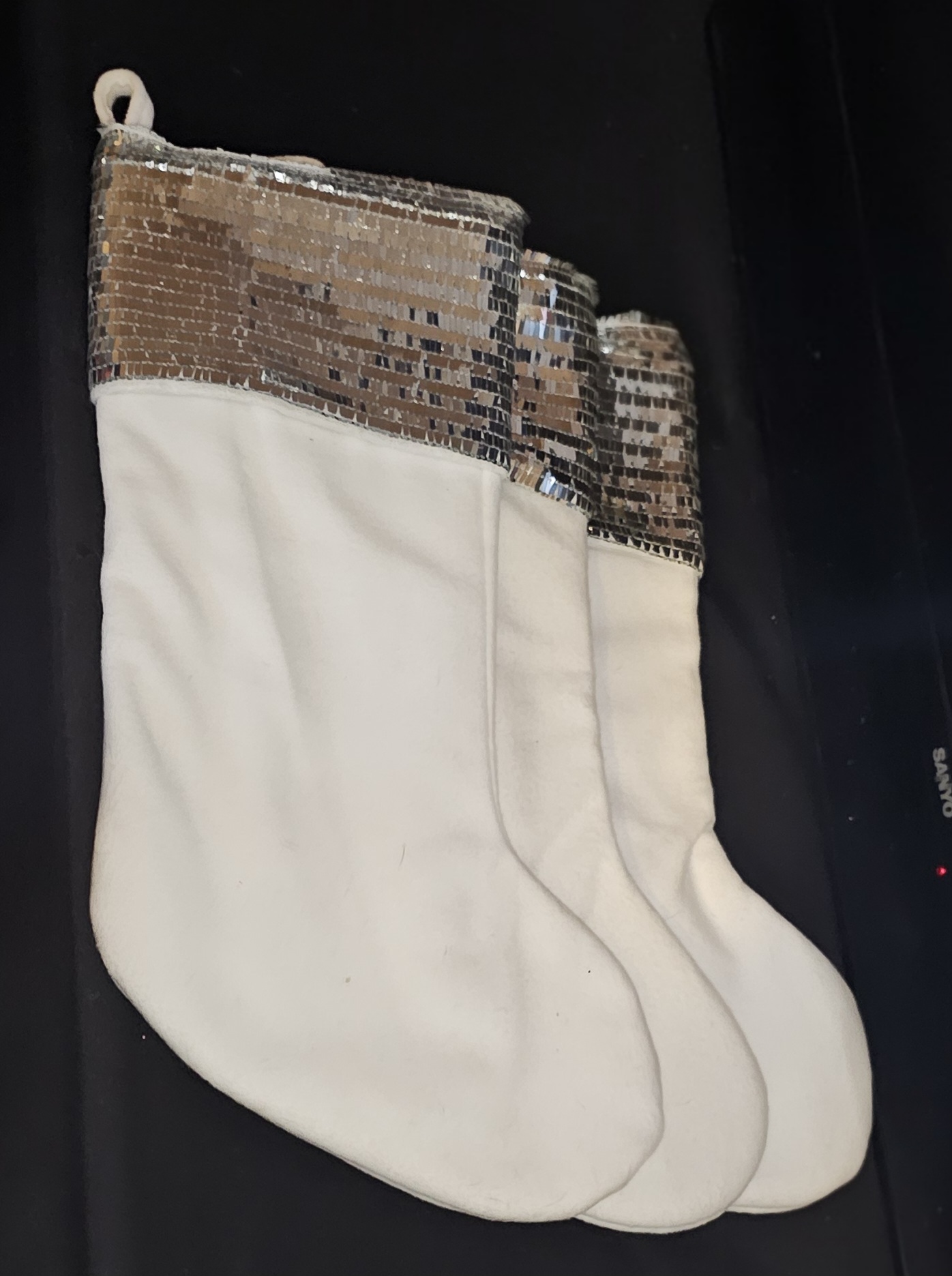 One 18" Silver and White Sequin Cuff Christmas Stocking