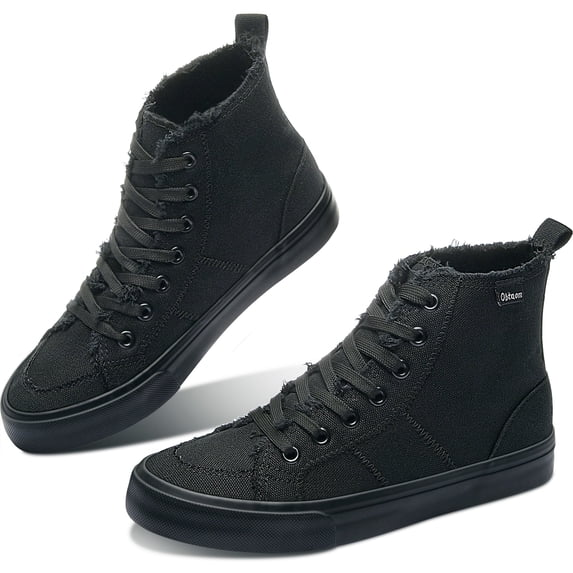 Size 5 Obtaom Unisex High Top Canvas Sneaker Lace Up Frayed Ankle Black New