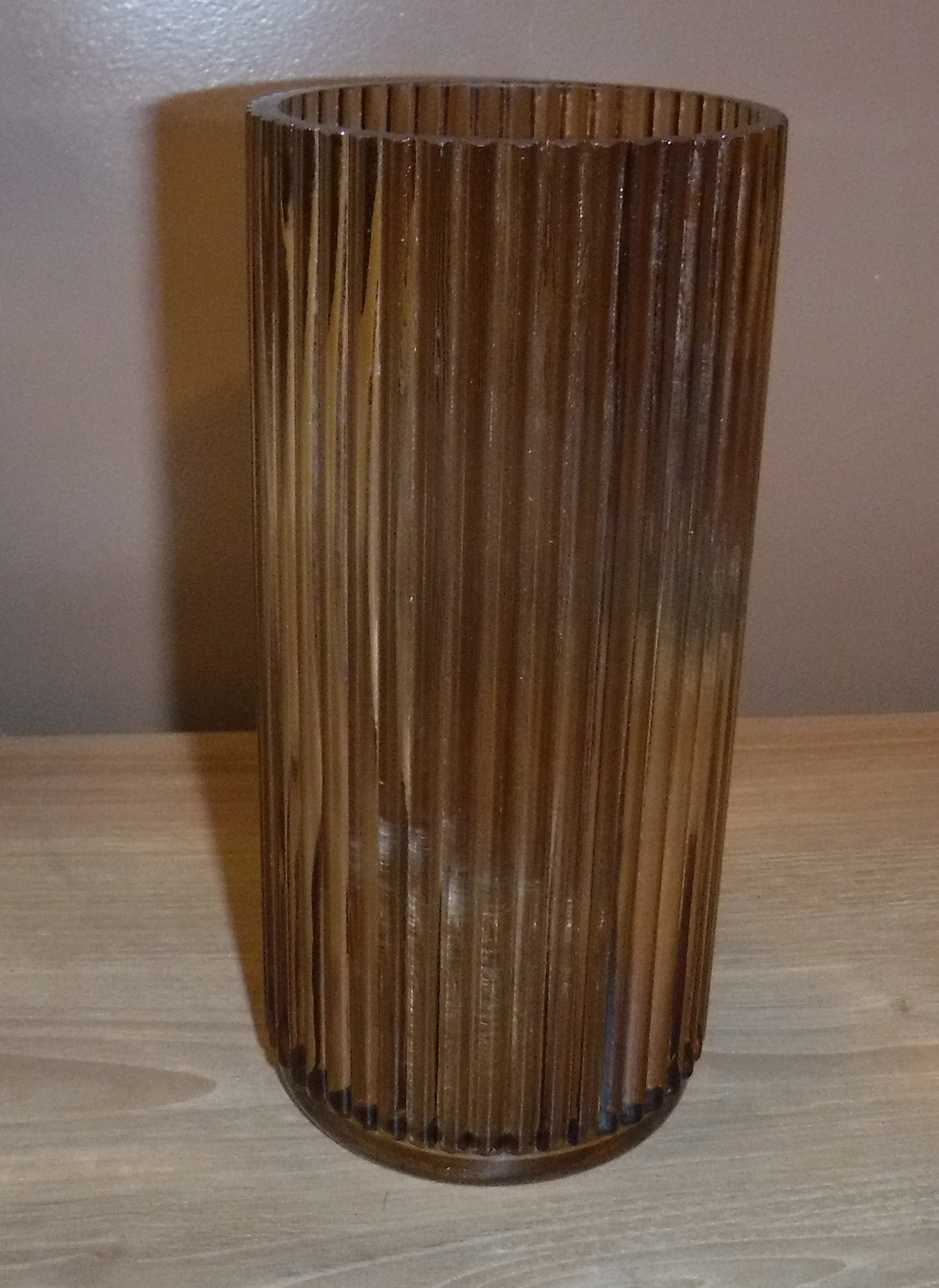 8" Flower Vase for Decor Ribbed Glass Modern, Coffee