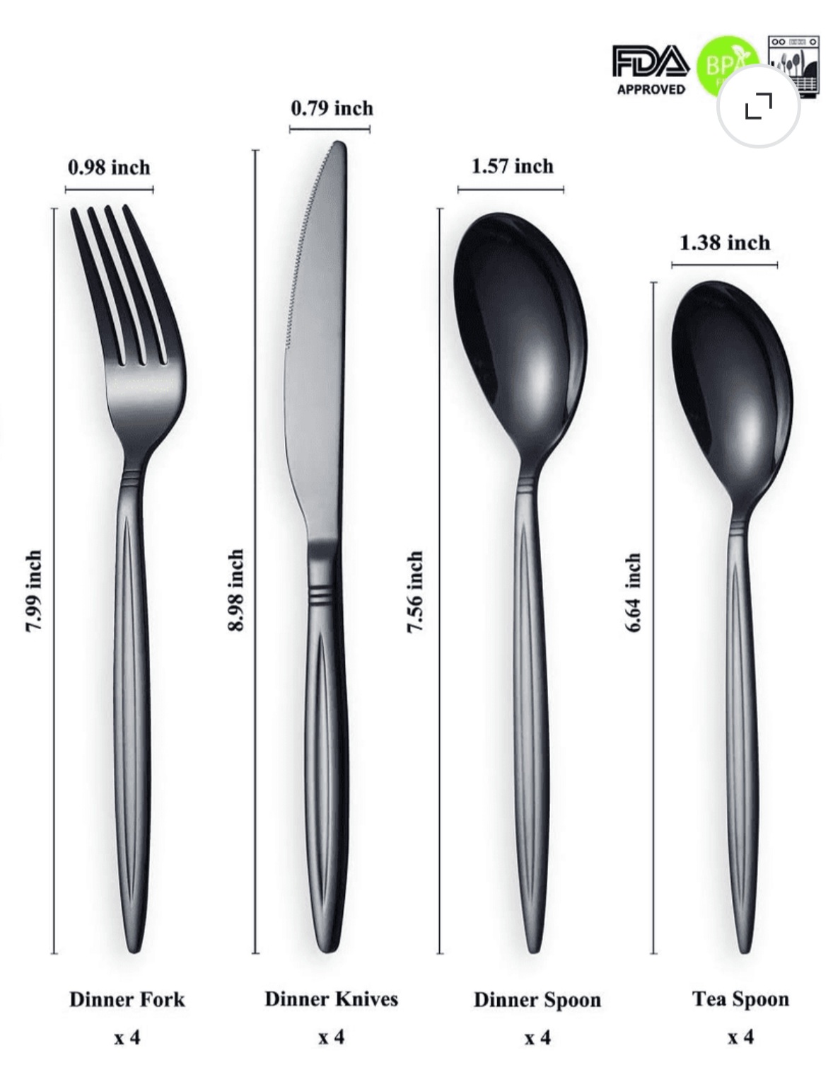 ReaNea Black Silverware 16 Pieces, Flatware Set, Cutlery Set Service For 4
