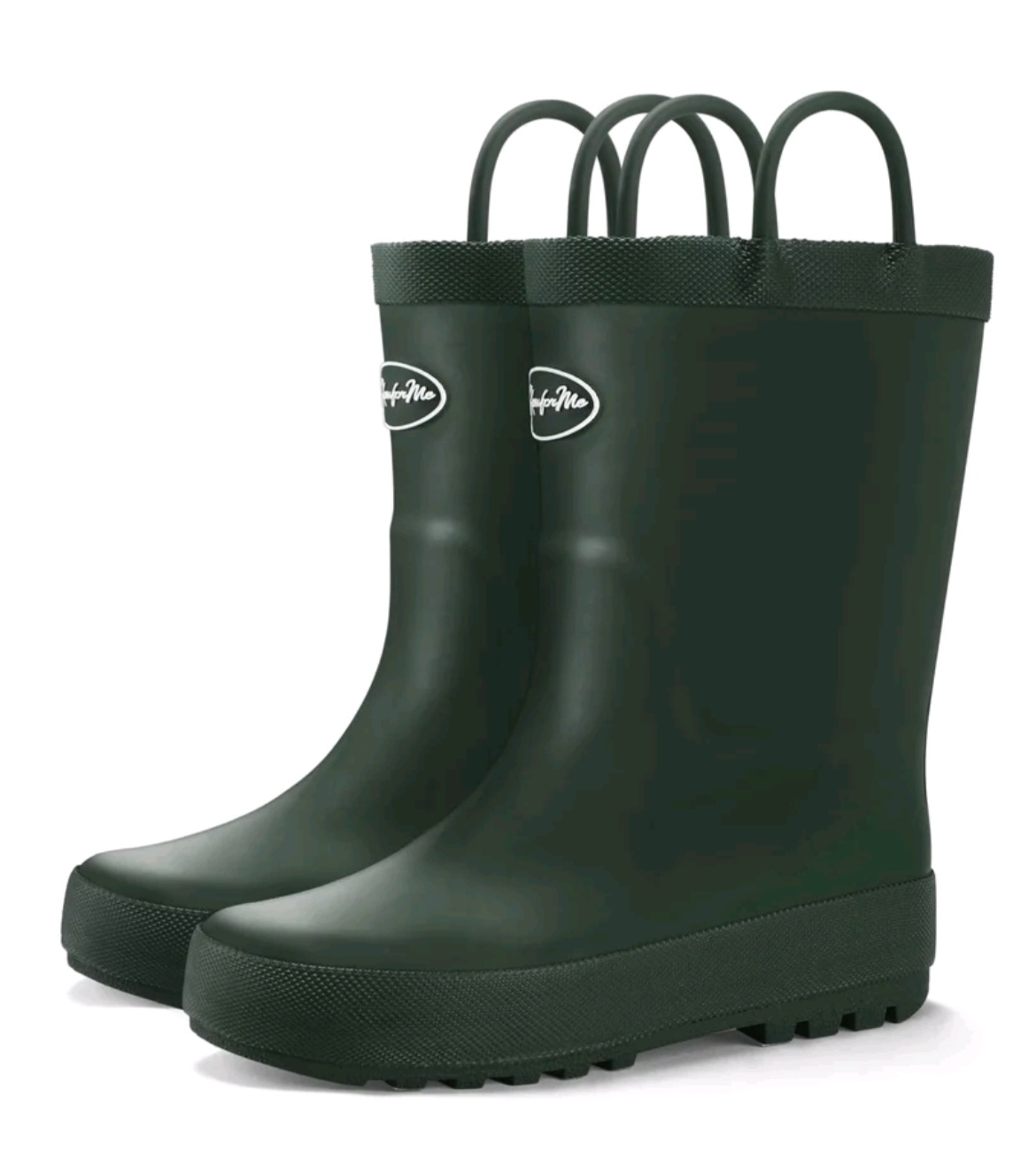 Kids Size 2 Kushyshoo Kids Rain Boots for Girls Waterproof Dark Green Matte Rubber with Easy-On Handles