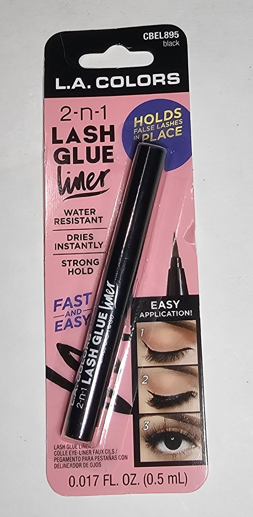 L.A. Colors 2n1 Lash Glue Liner, #895  Black, Fast and Easy, 0.017 fl oz