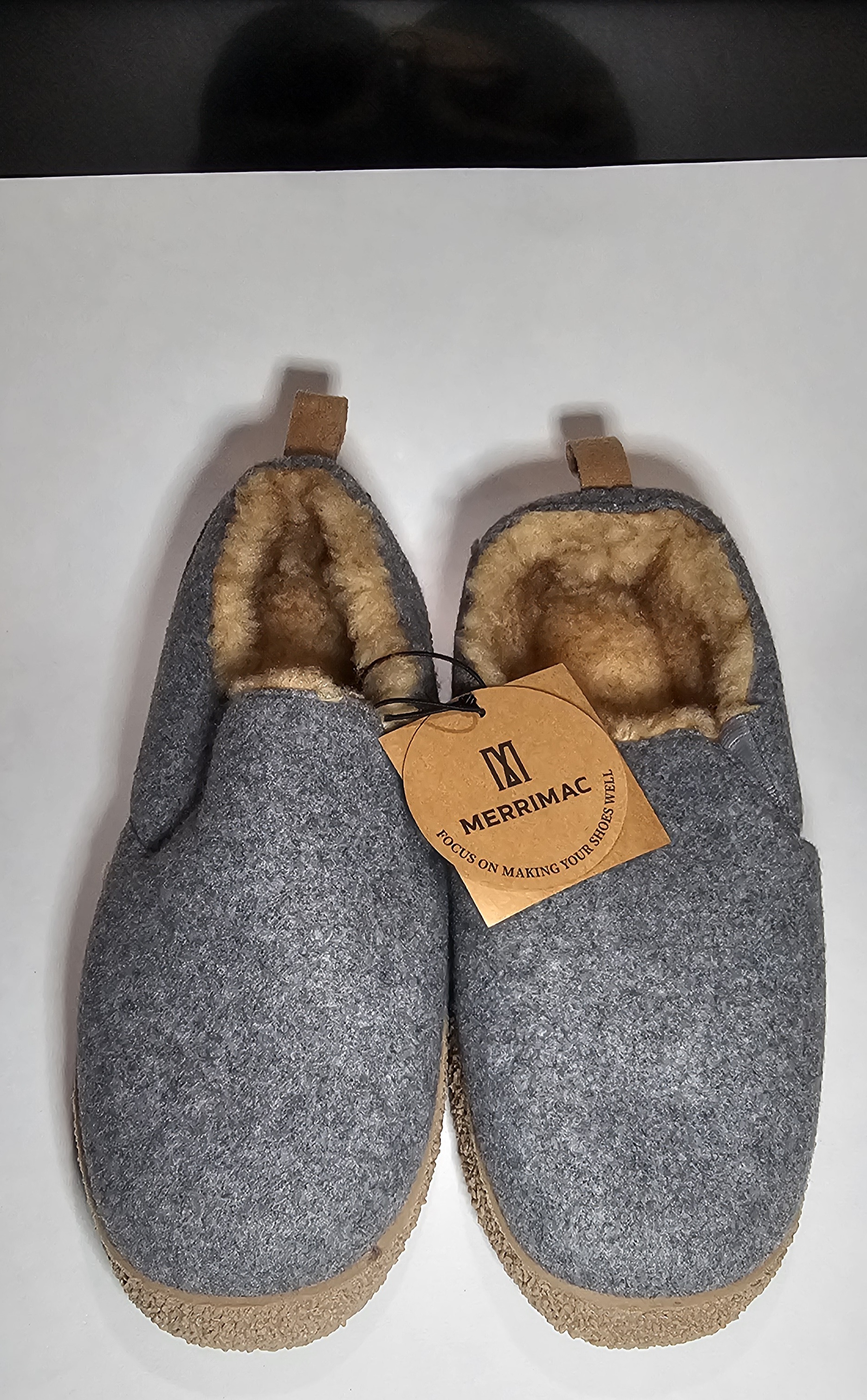 Unisex Merrimac Gray and Tan Slippers Size 9-10 M. NWT