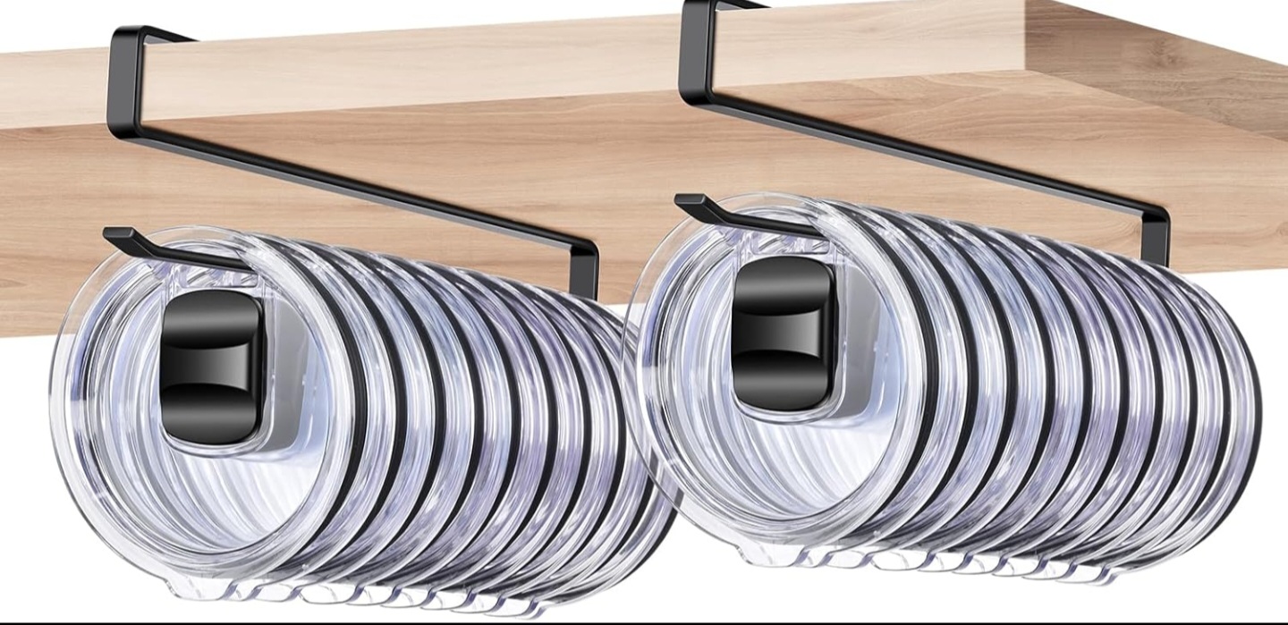 Tumbler Lid Organizer, Cup Lid Holder for 24 Lids Under Cabinet, Space