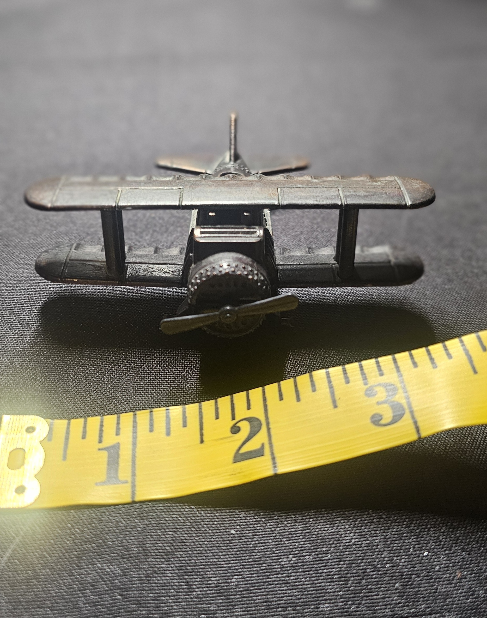 Vintage 1970s Die Cast Metal Biplane Pencil Sharpener Moving Propeller