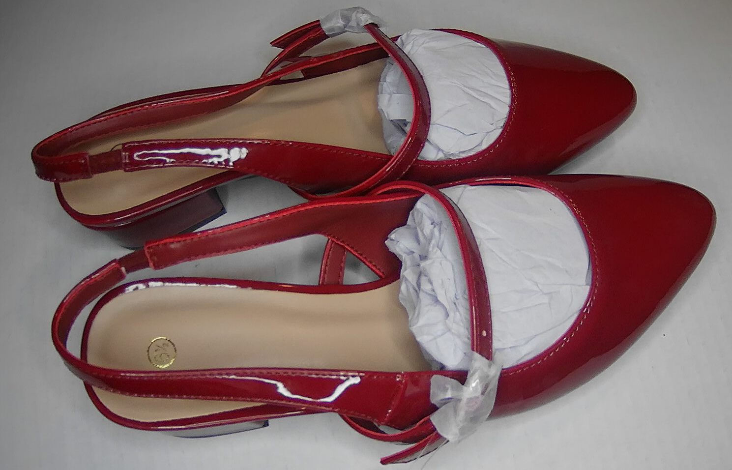 Sz 6.5 Pennysue Women's Slingback Sandals Burgundy Low Block Heel Mary Jane Pumps