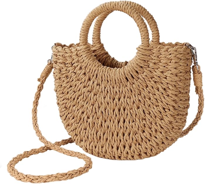 Beach Bag,Womens Straw Woven Crossbody Shoulder Bags Top Handle Satchel Handbag