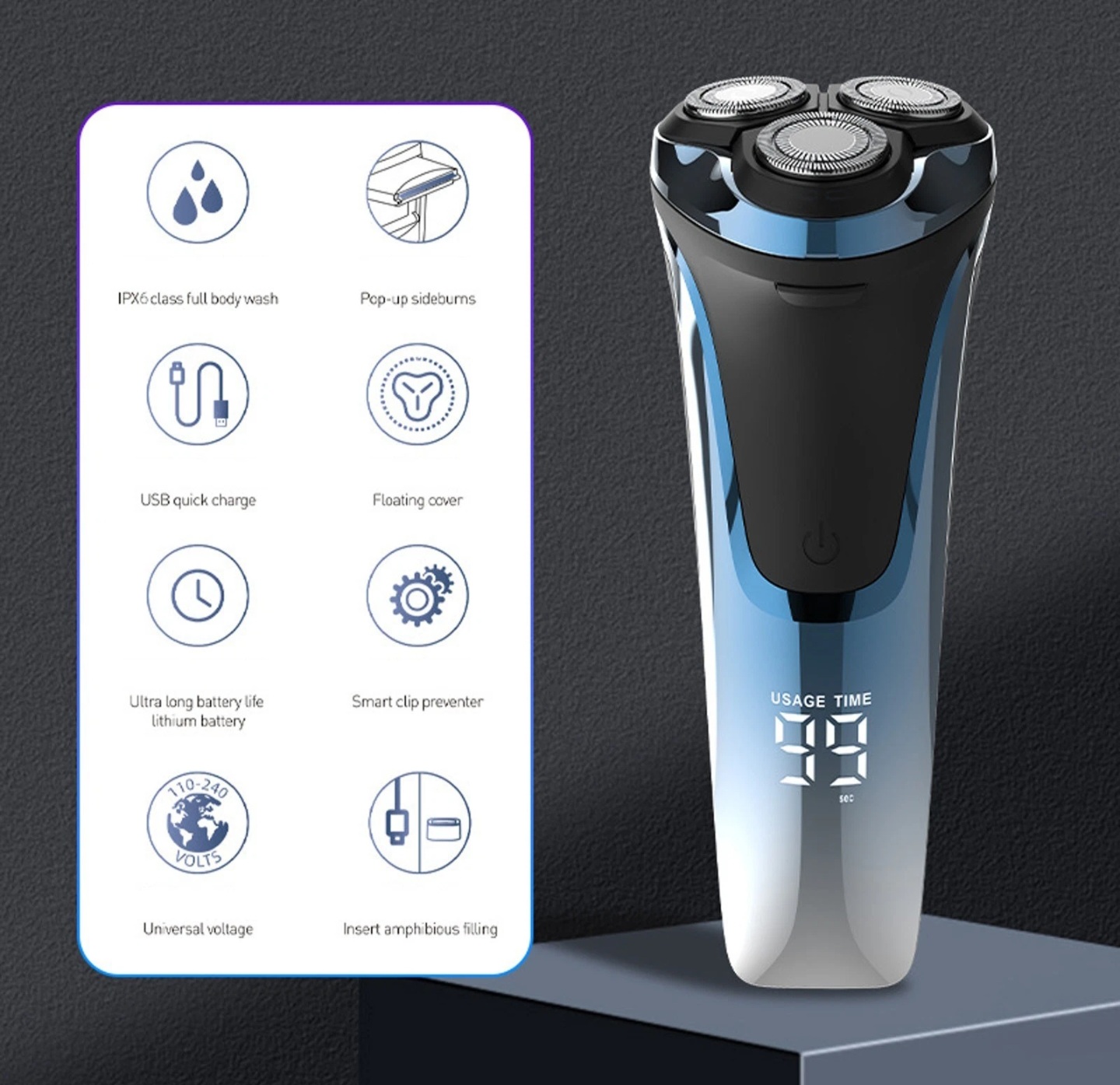 4D 360 Electric Shaver for Professionals IPX6 Waterproof