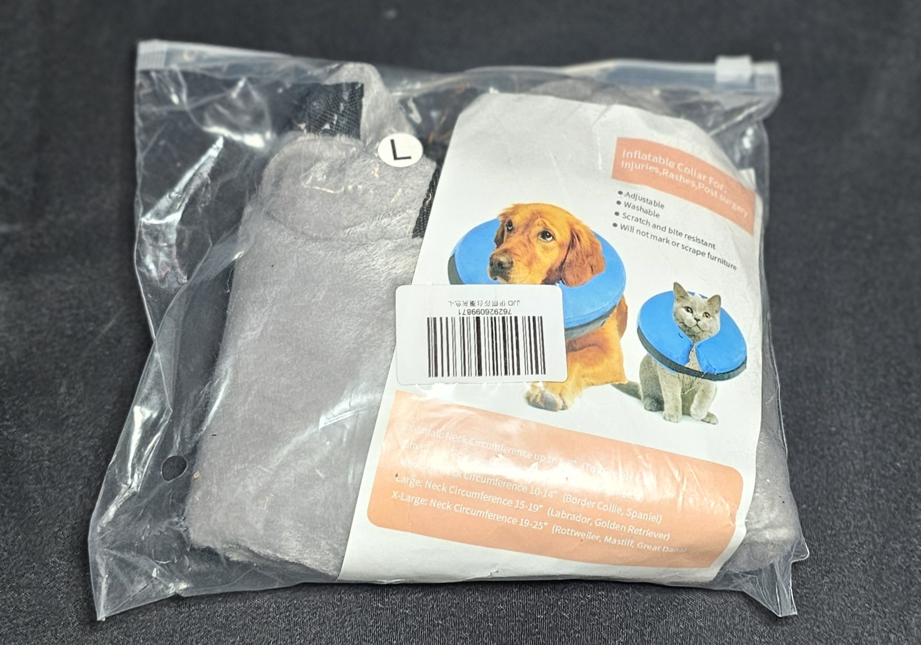 Inflatable Dog Cat Recovery Collar Size L Adjustable Soft Post Surgery Cone