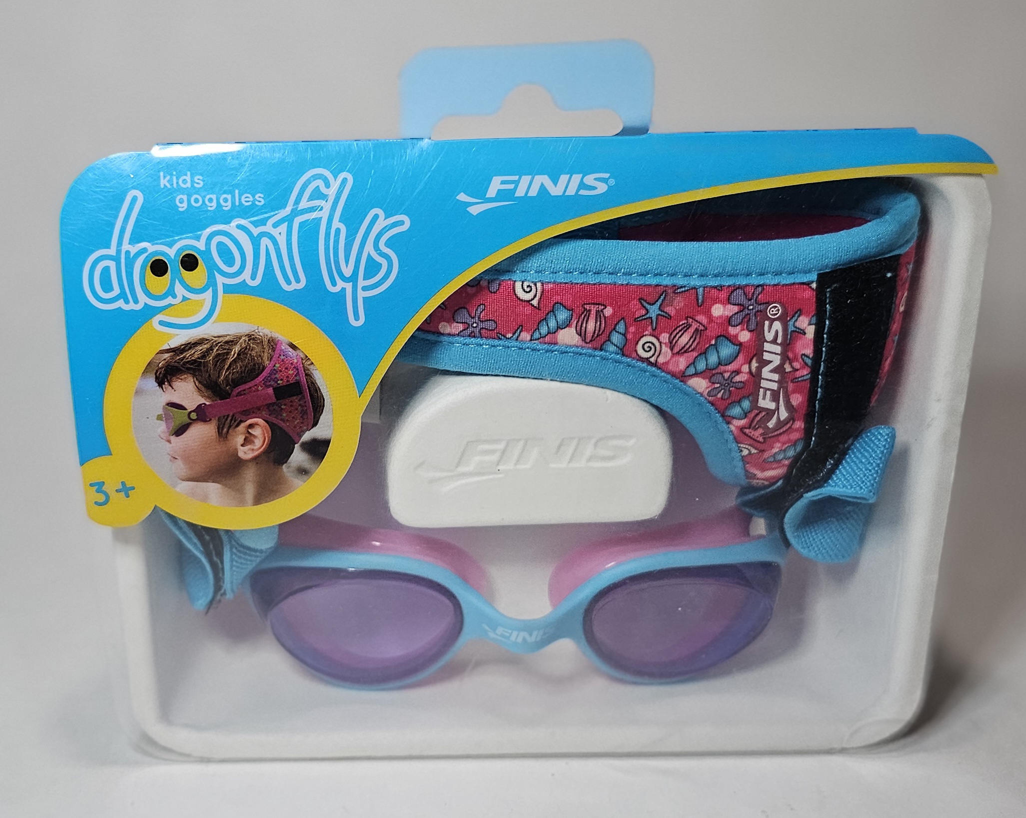 Finis Kids Swimming Goggles Anti Fog Dragonflys Pink & Blue Shells 3+ NIB