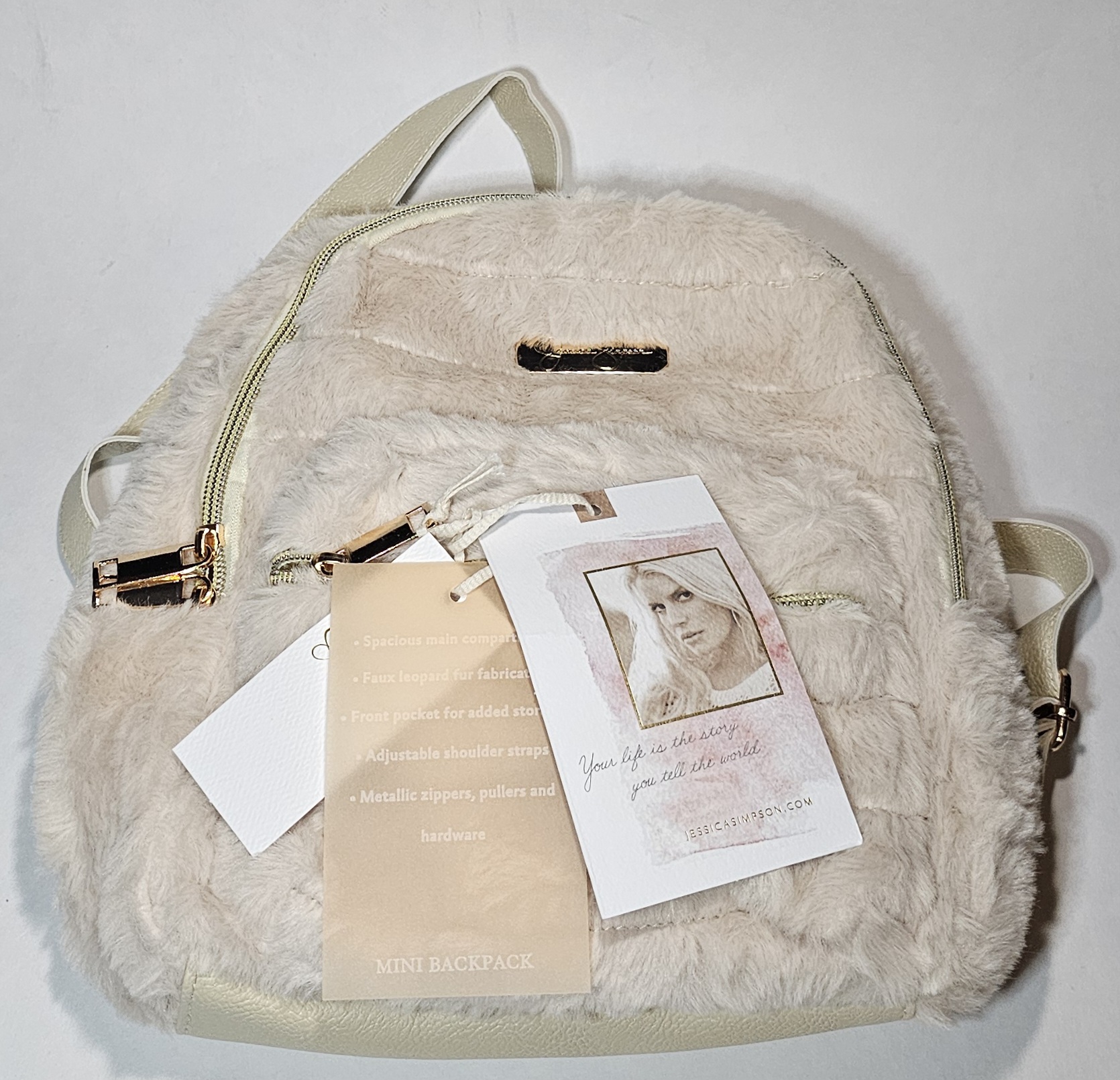 Jessica Simpson Women's Jessica Simpson Cream Mini Plush Backpack Faux Fur