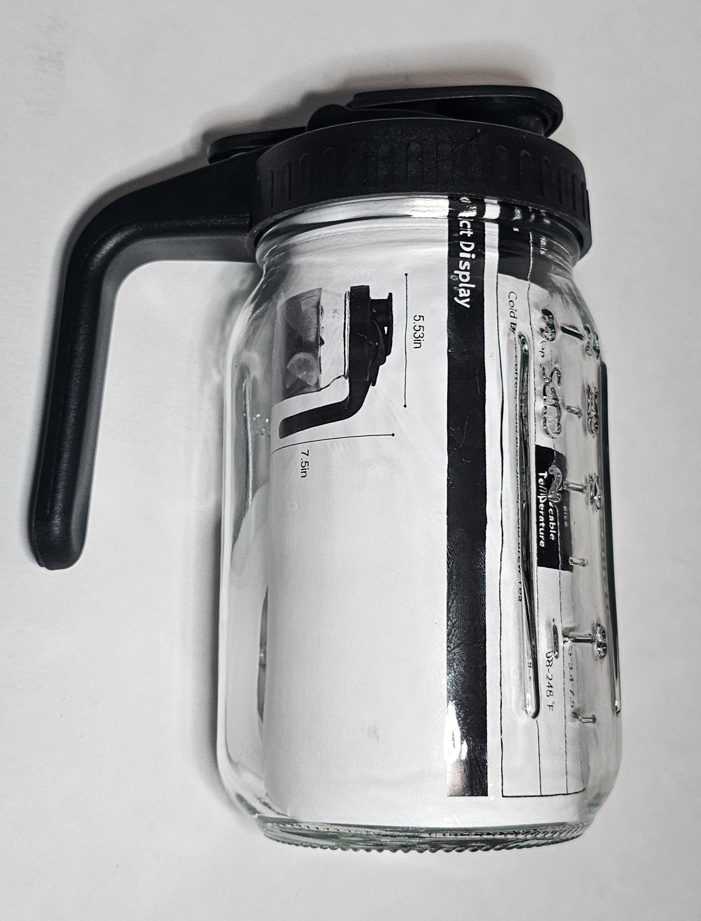 Mason Jar Pitcher Lid With Pour Spout & Handle 24oz Black