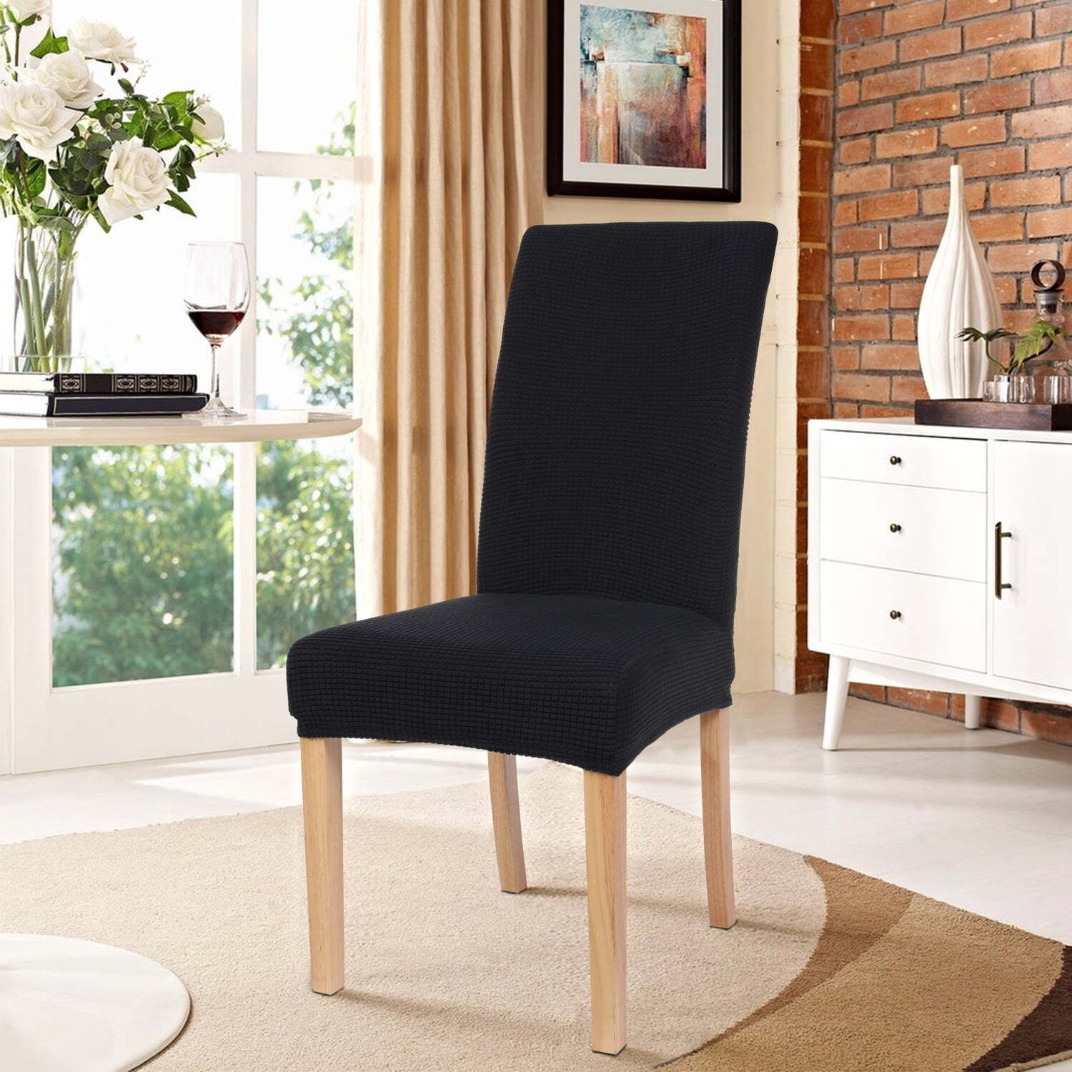2pack Slipcover Black Nylon, Polyester Modern 2 Pack Chair Covers