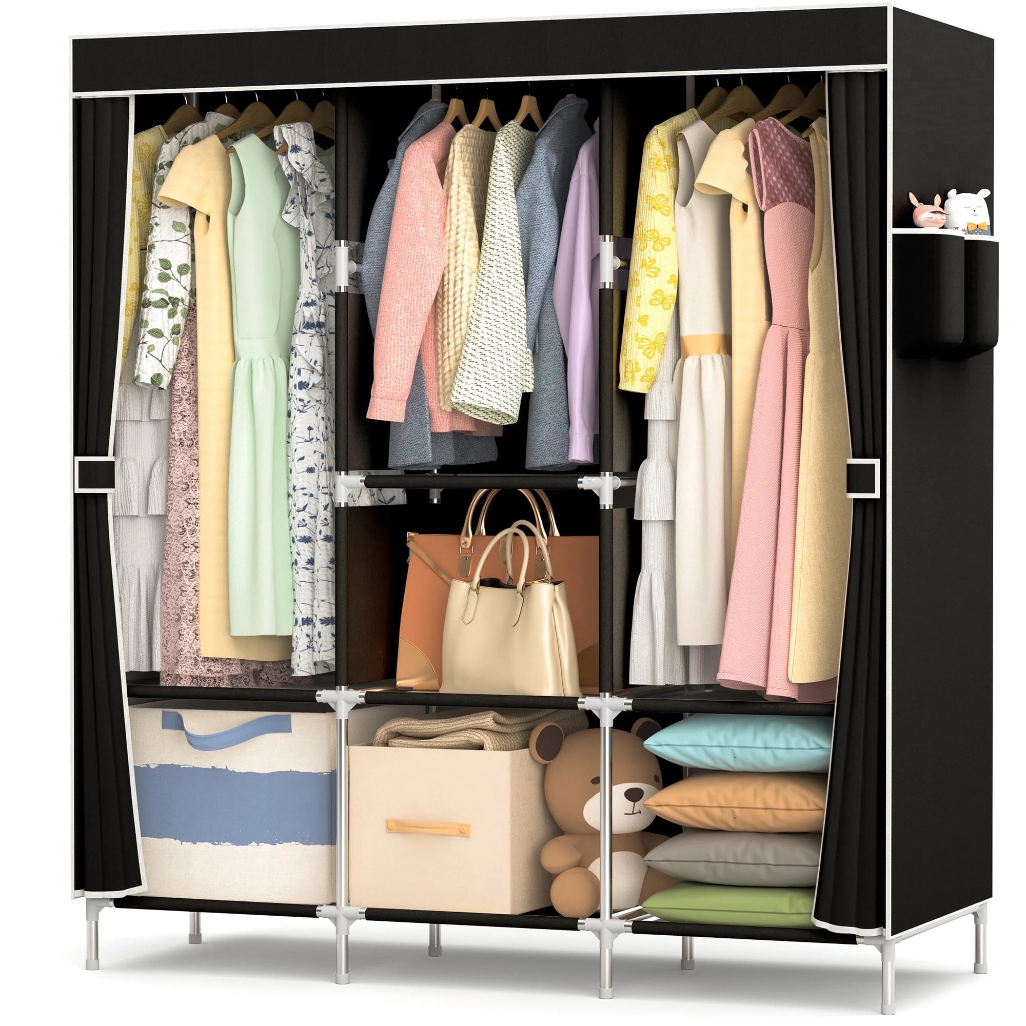 YOUPINS Clothes Organizer 3 Hanging Rod Shelf Portable Closet Clothes Rack Storage Shelf Organizer Water-Proof Fabric