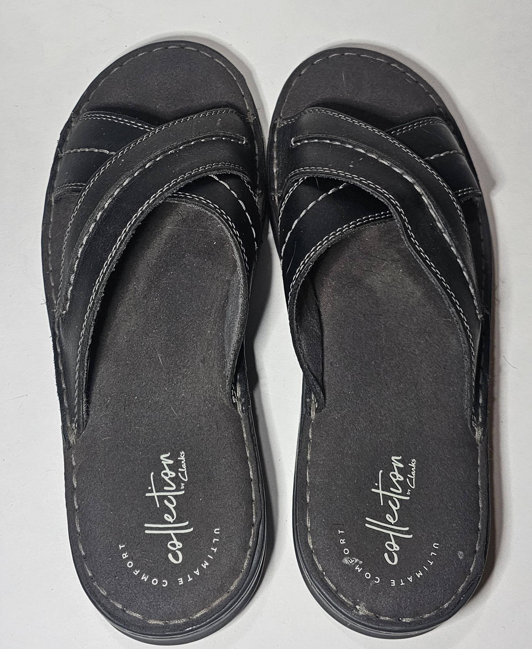 Size 10 Clarks Collection Men's Sandal Malone Black Leather Slide