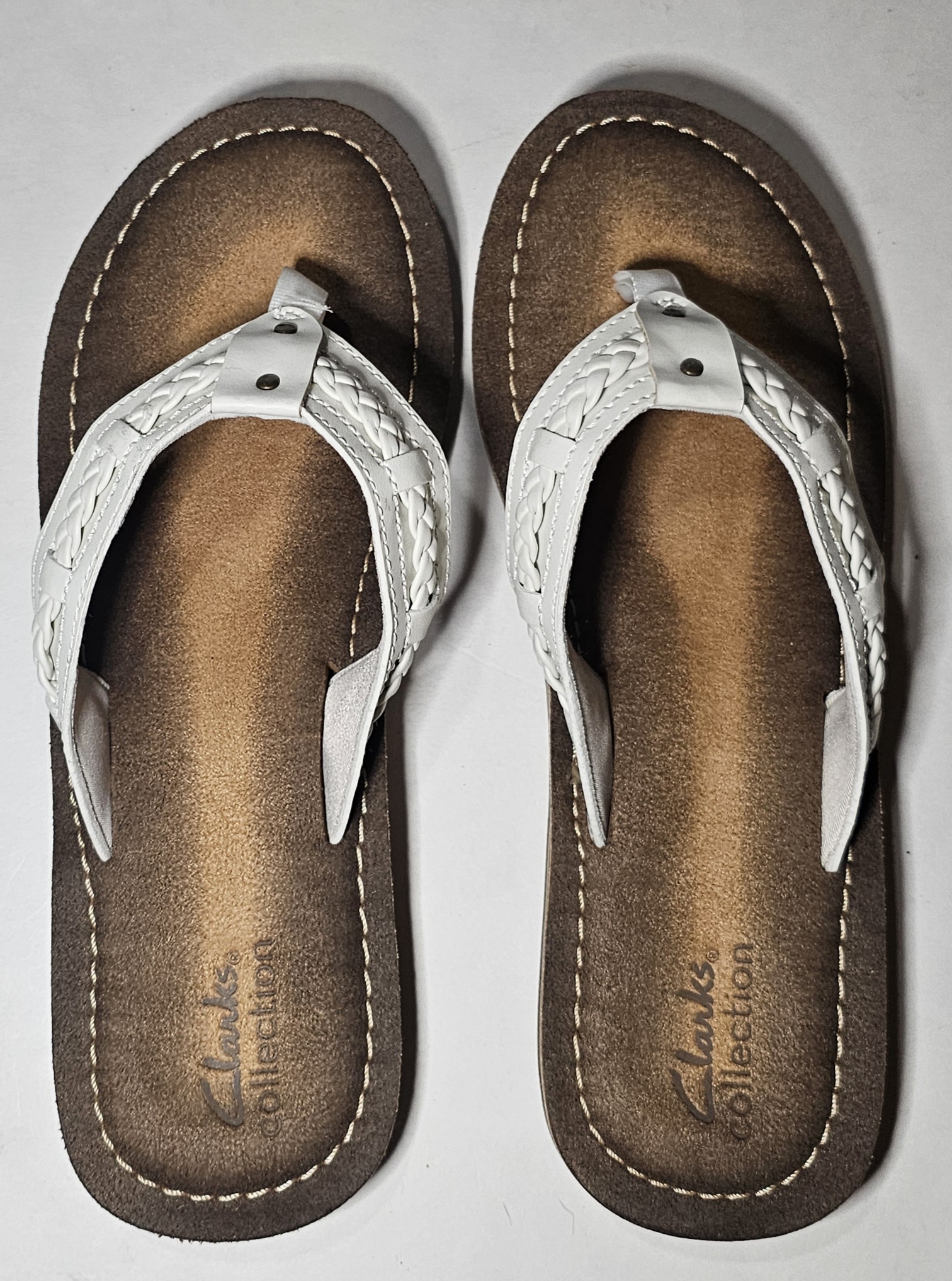 Size8 Clarks Women's Fenner Nerice Off-White Synthetic Flip Flop Flops