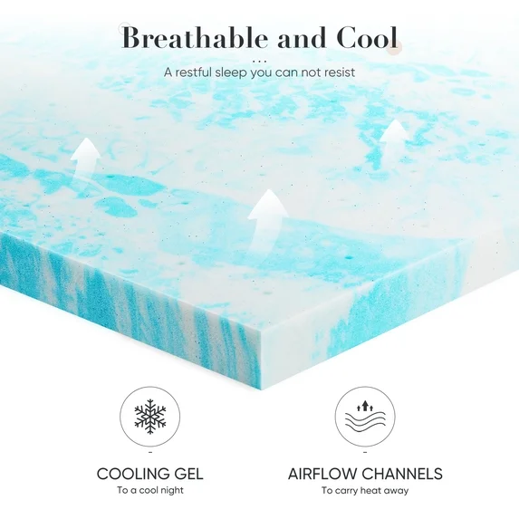 TP-HM-2F Mattress Topper Full 2 Inch Gel Memory Foam Bed Topper