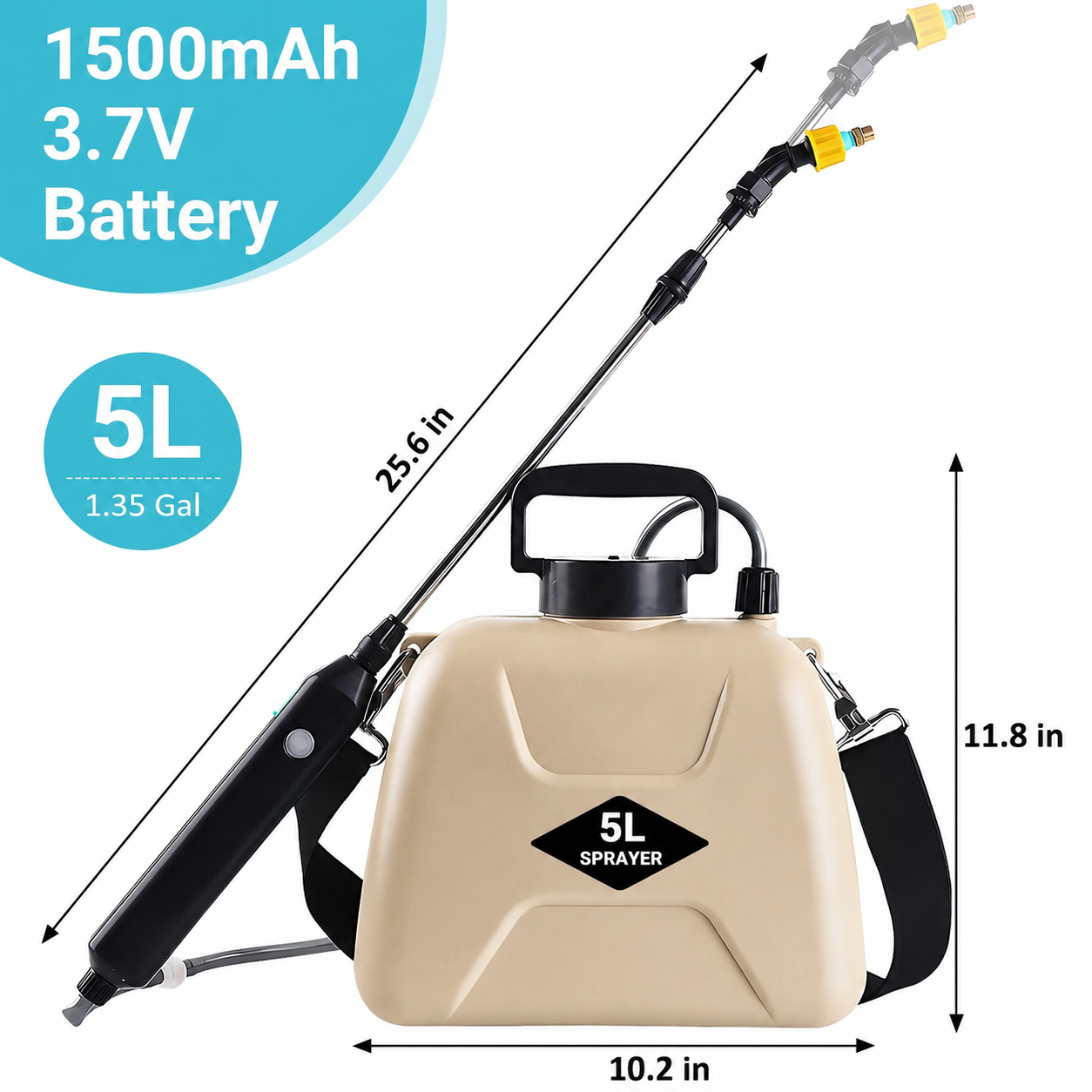 Foukus 1.35G Battery Sprayer USB Rechargeable 3 Nozzles Garden Weed Sprayer Tan