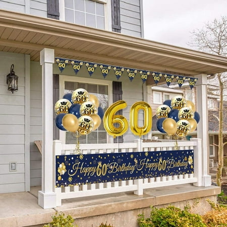 60th Birthday Decorations For Women Men, Navy Blue Cream White Gold
