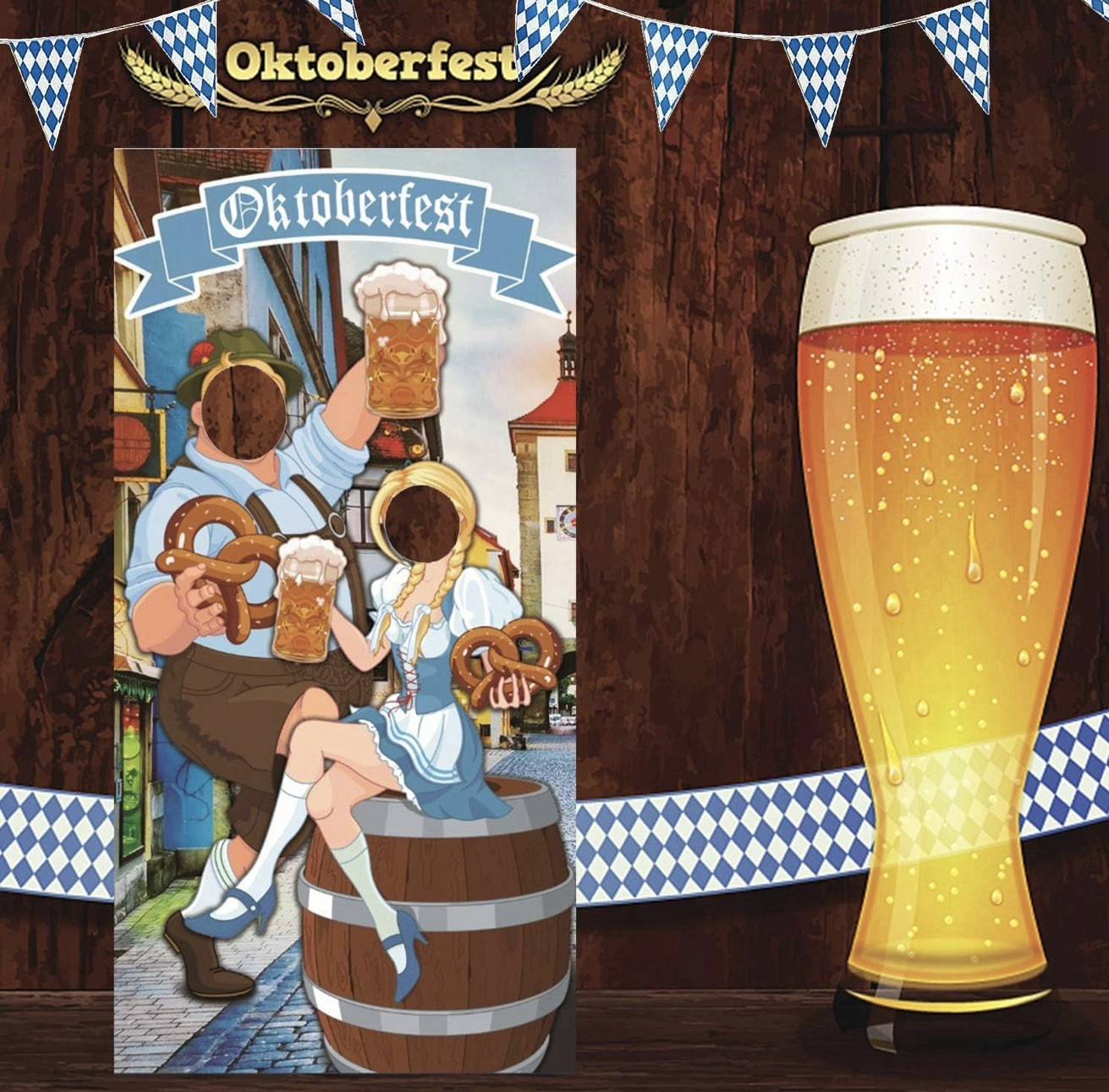 Octoberfest Photo Prop Set Bavarian Flag Banner & Door Prop A0175