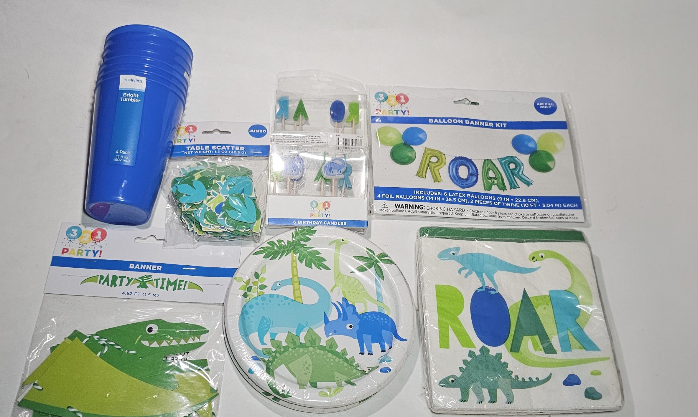 Dinosaur Birthday Party Supplies Bundle – Cups, Plates, Napkins, Balloons & Deco