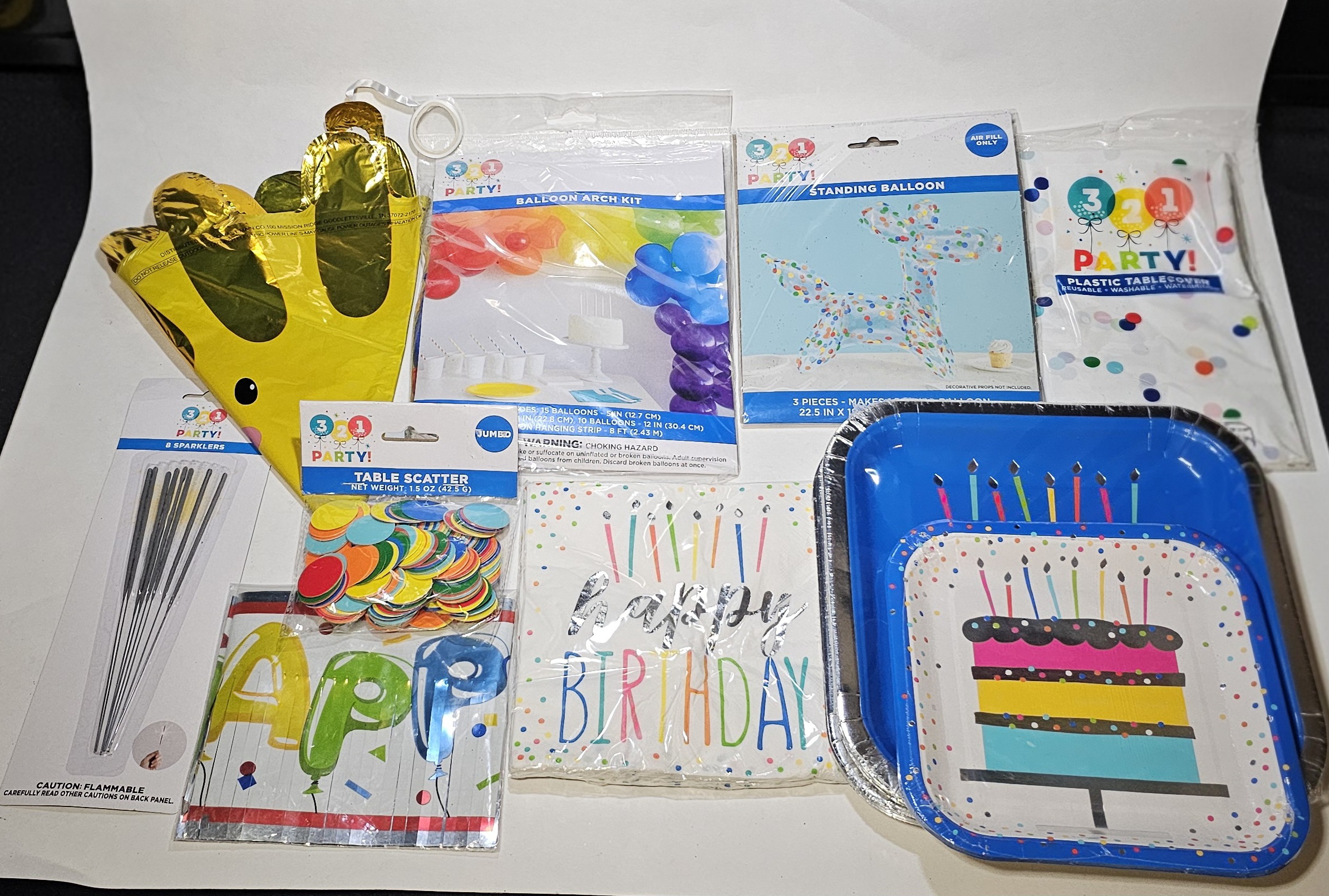 9-Piece Birthday Party Supply Bundle Balloons Plates Napkins Tablecloth Decor