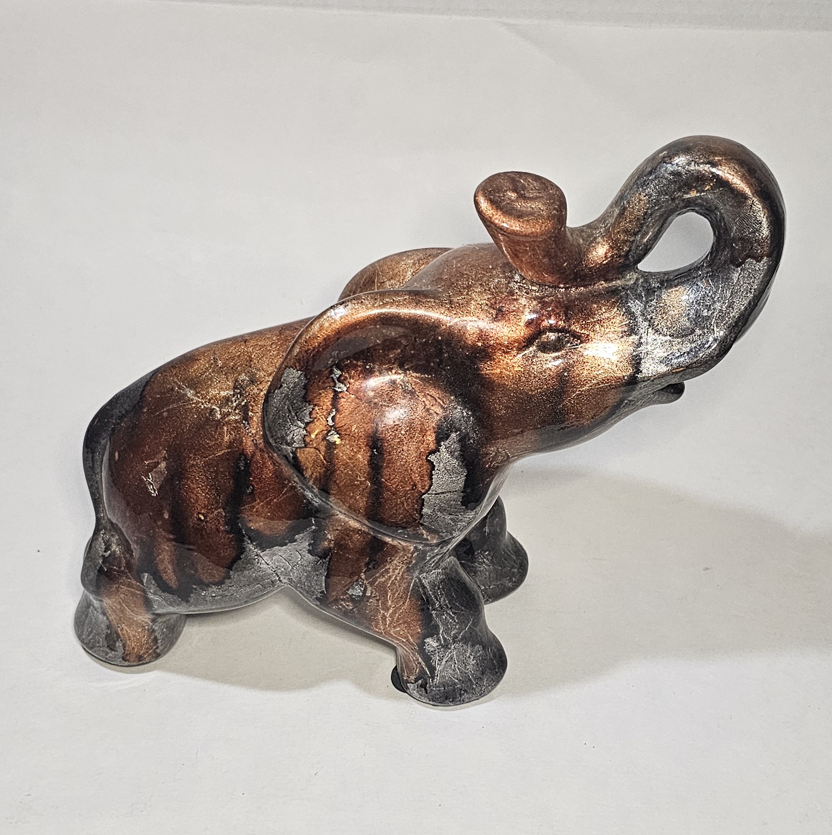 10" Decorative Ceramic Elephant - Copper, Brown And Orange
