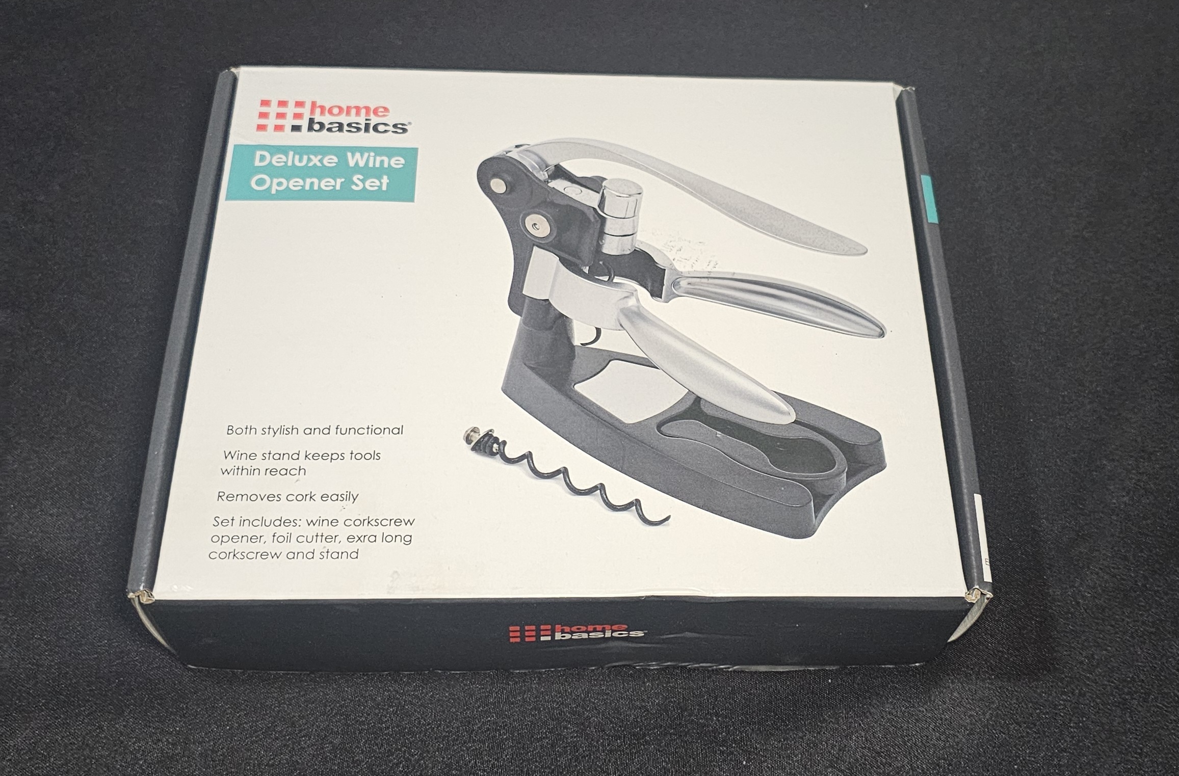 Home Basics Deluxe Wine Opener Set Lever Corkscrew W/ Foil Cutter Stand