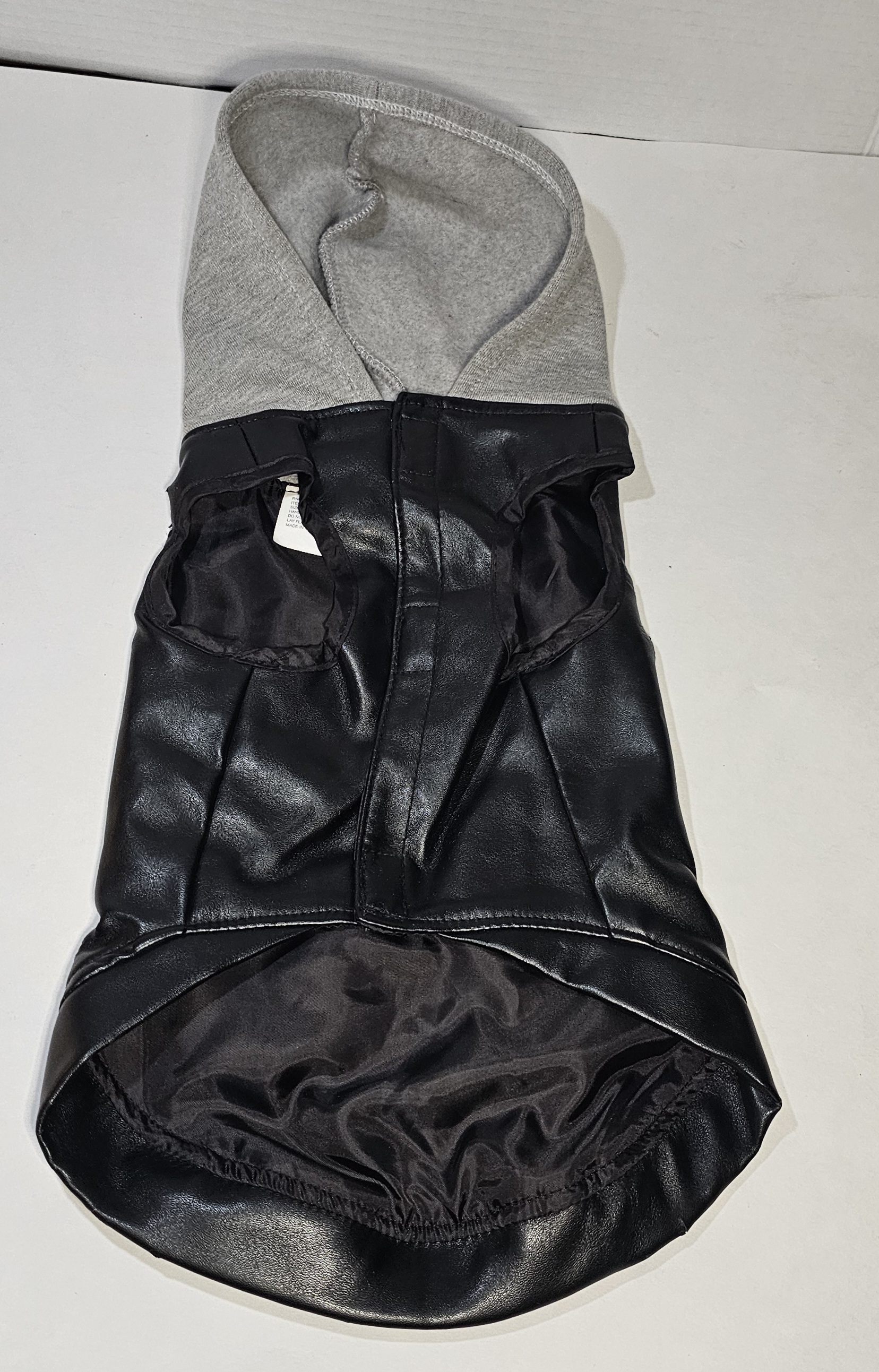 Size M Fletchwear. Dog Apparel Black/Grey Faux Leather Dog Jacket