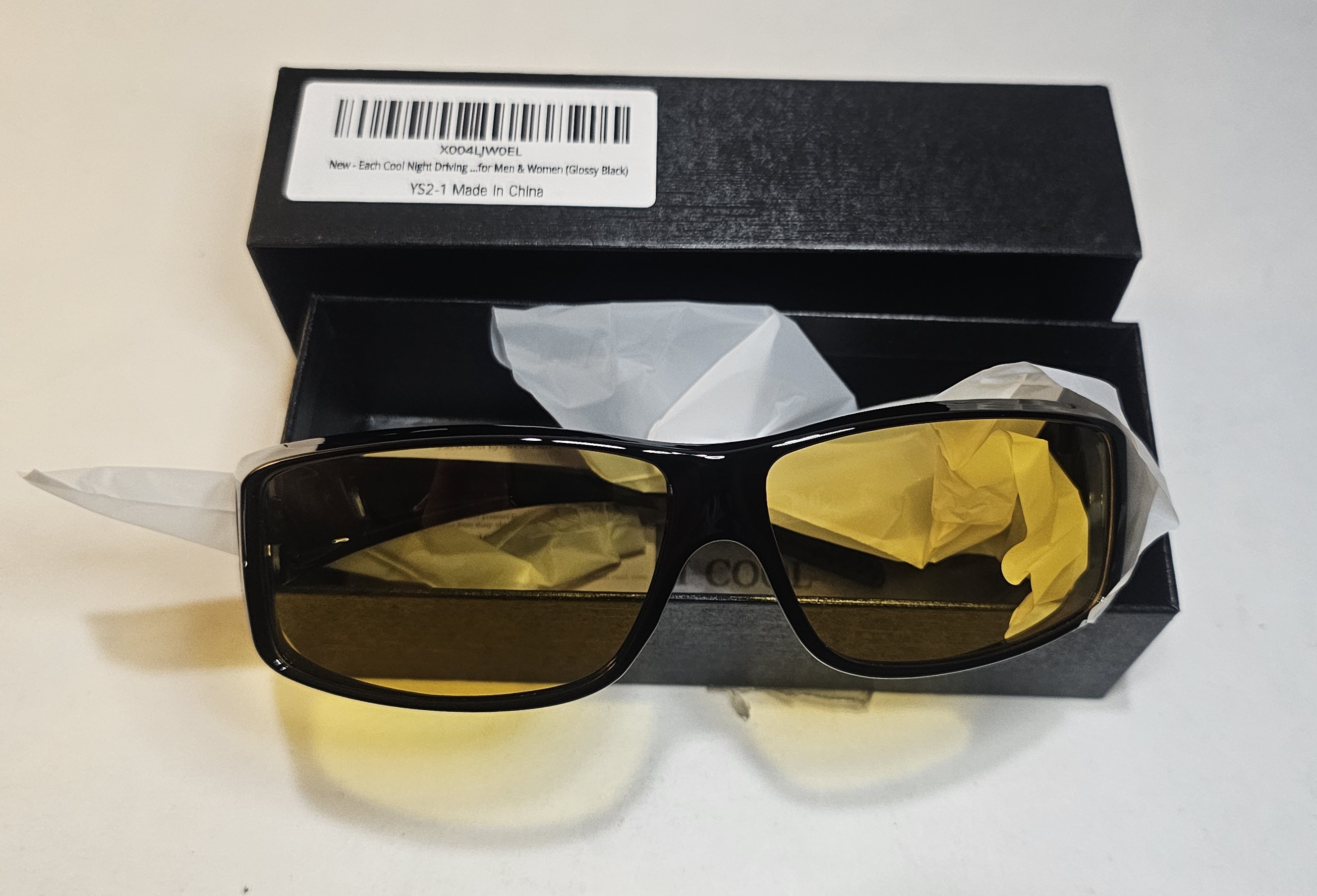 Each Cool Night Driving Glasses Polarized Yellow Lens Glossy Black Fit Over UV40