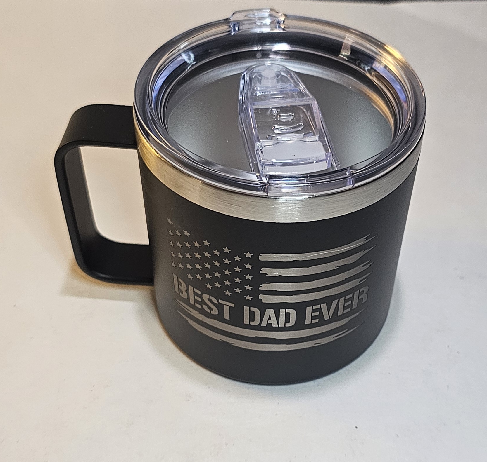 Best Dad Ever Black Insulated Stainless Steel Coffee Mug W/ Lid American Flag