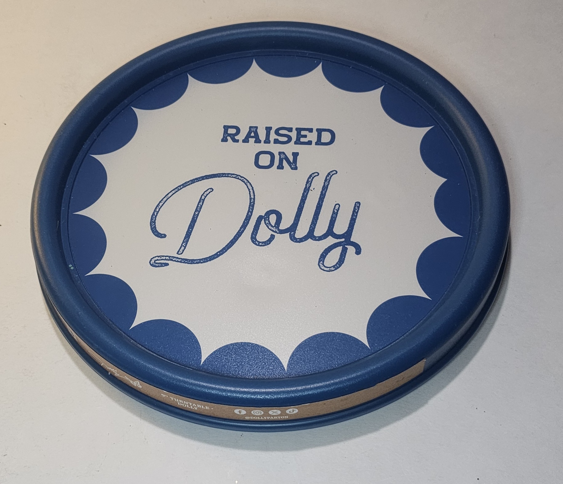 Dolly Parton "Raised On Dolly" 9" Turntable Lazy Susan Blue Kitchen NEW
