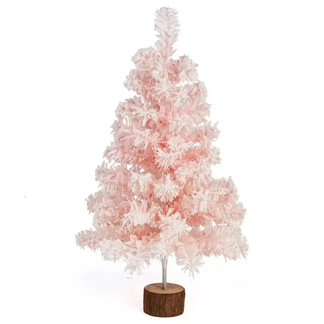 Ccinee Table Top Pink Artificial Christmas Tree 2 Ft Small Mini Pink Xmas Tree With Flocking Snow Frost And Plastic Stand