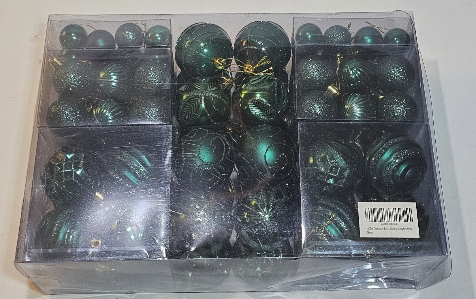 100 PCS Dark Green Christmas Ball Ornaments 2.36/1.57/1.18 Inch Set