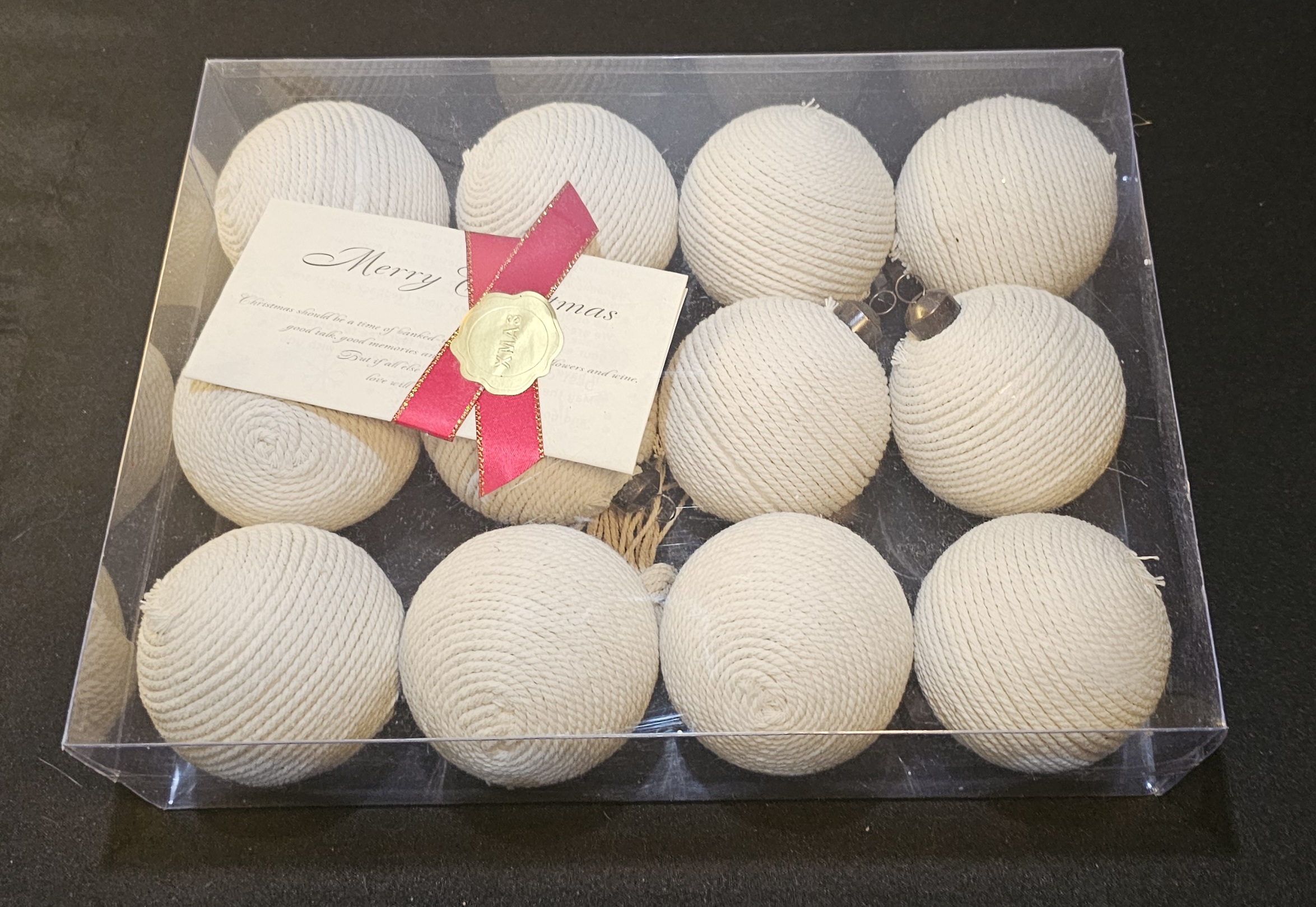 12 Pcs Burlap Christmas Ball Ornaments 3.15” White New