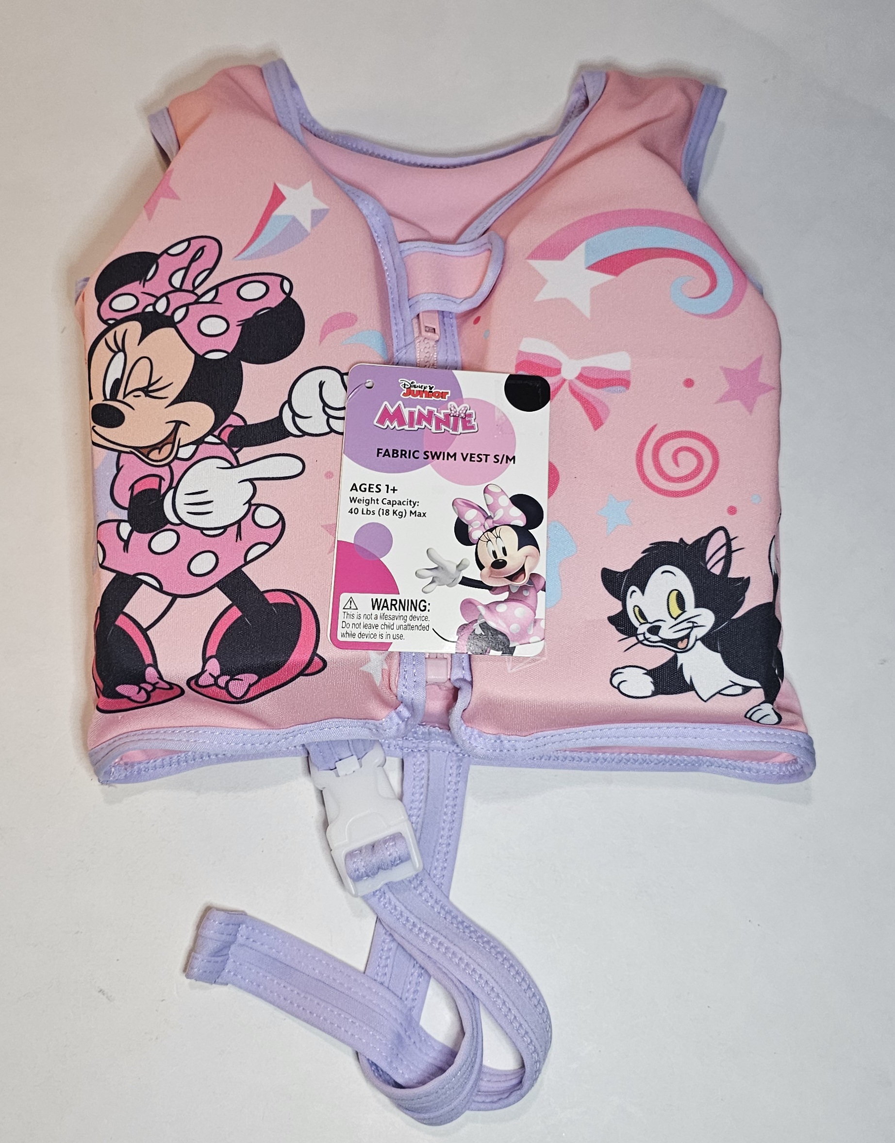 Disney Minnie Mouse Fabric Swim Vest Toddler Child Ages 1+ Pink Size S/M 40 Lbs.