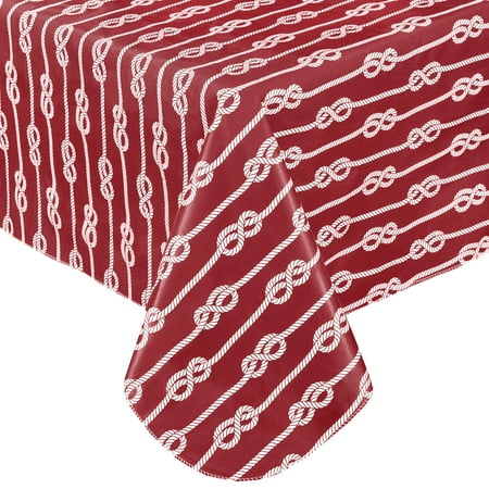 Newbridge Rectangle Vinyl Flannel Backed Tablecloth 52 X 70 Inch Red Nautical Rope Indoor/Outdoor Waterproof Vinyl Table Cloth Striped