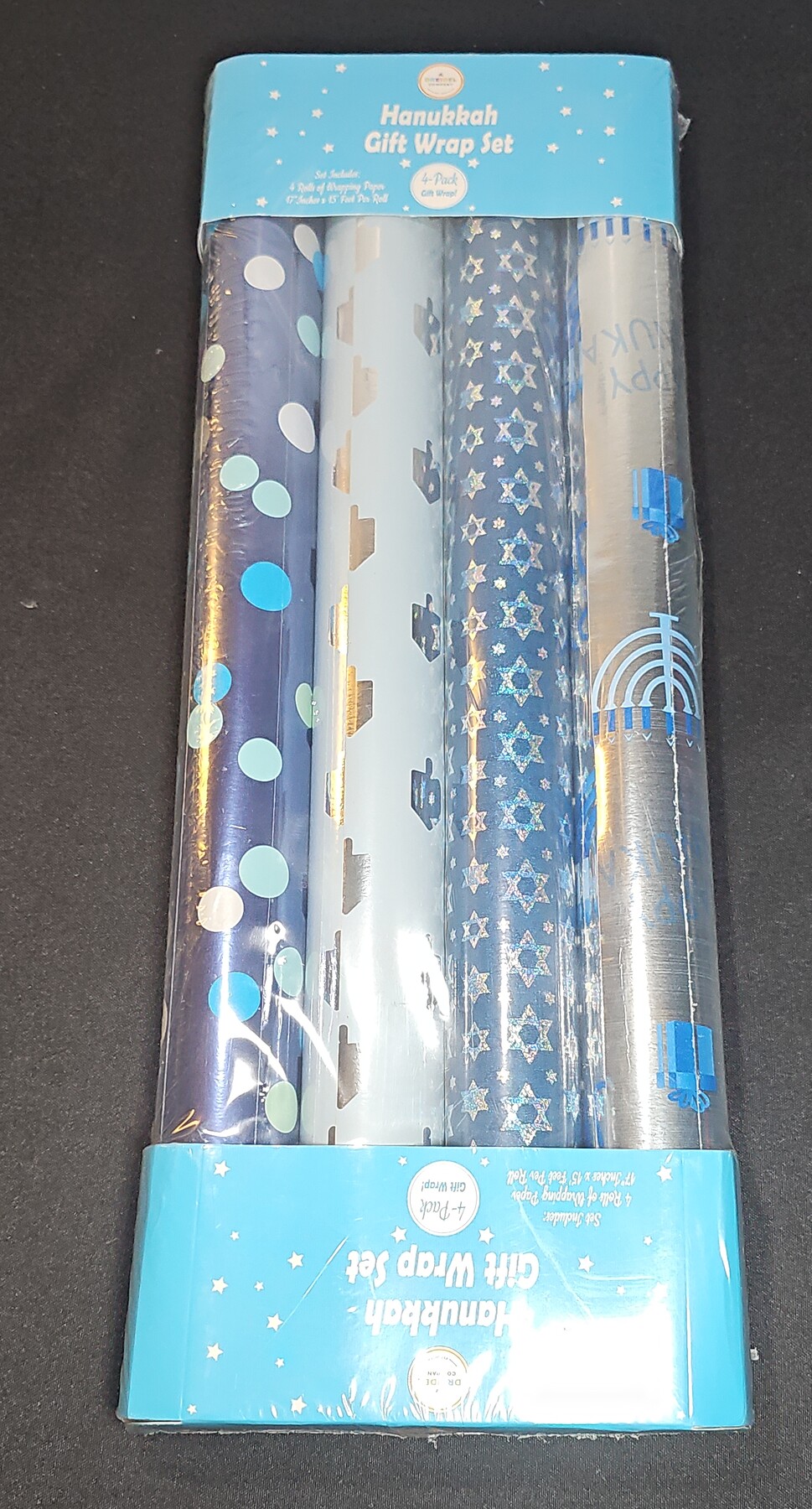 Mini Wrapping Paper Roll - 4 Rolls 17"x180" Hanukkah Design, Menorahs & Stars