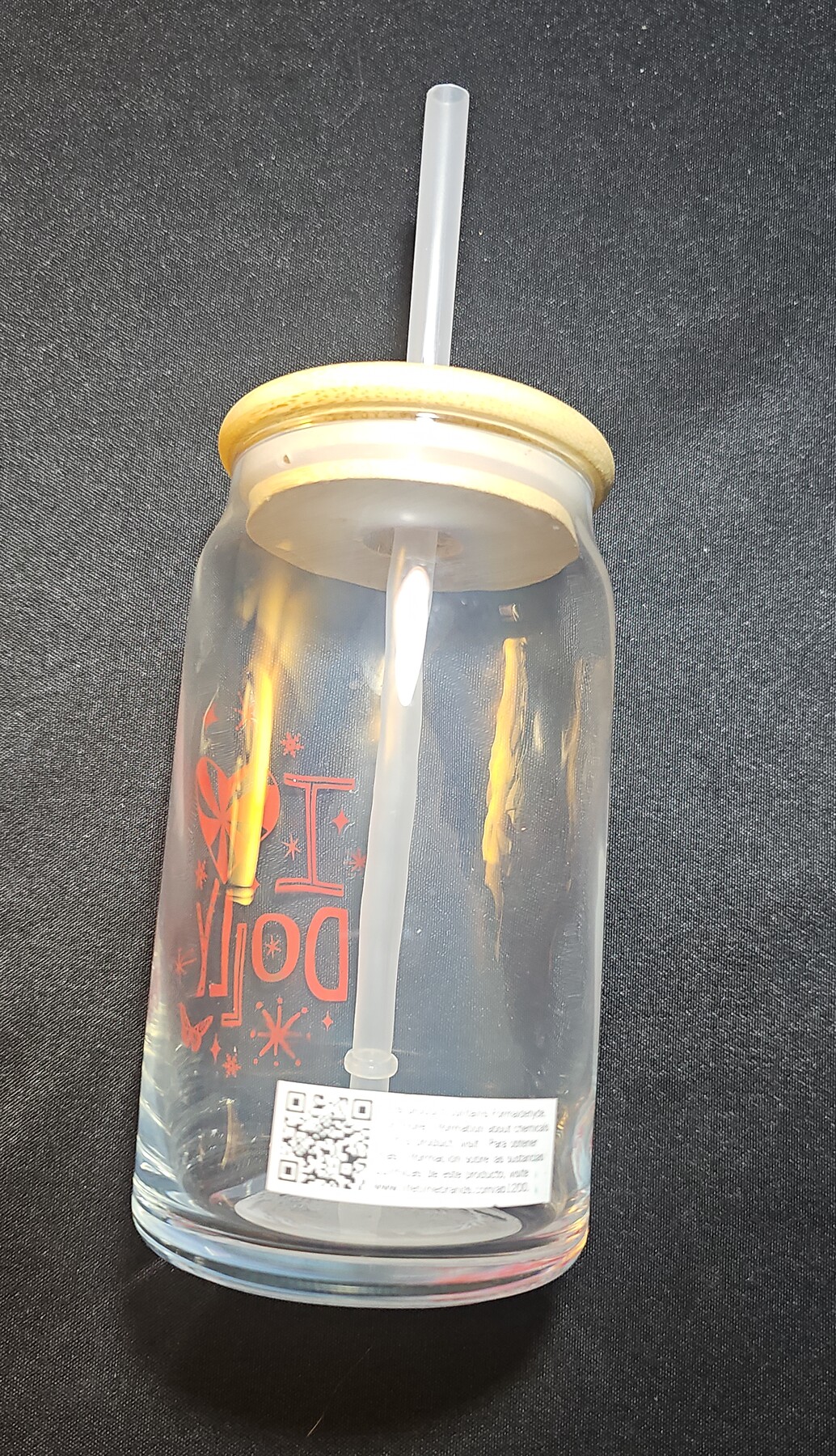 New “I 💛 Dolly” Parton Glass Tumbler With Straw, Bamboo Lid