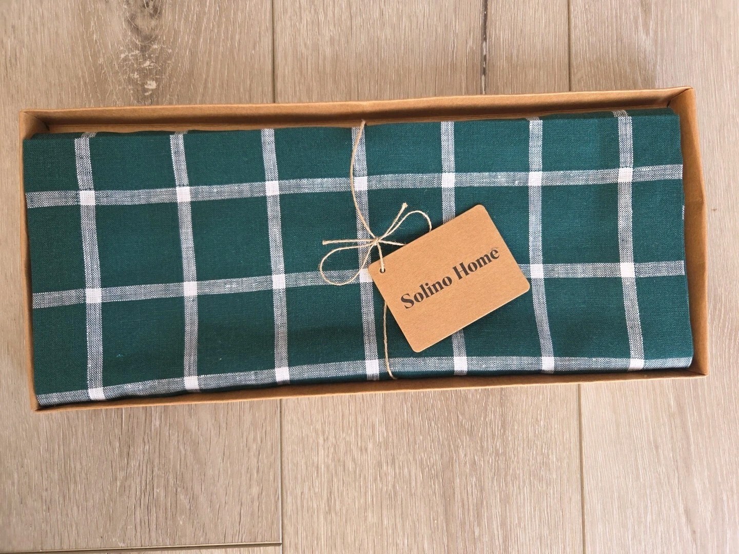 Solino Home Linen Plaid Table Runner 108 Inch In Dark Green