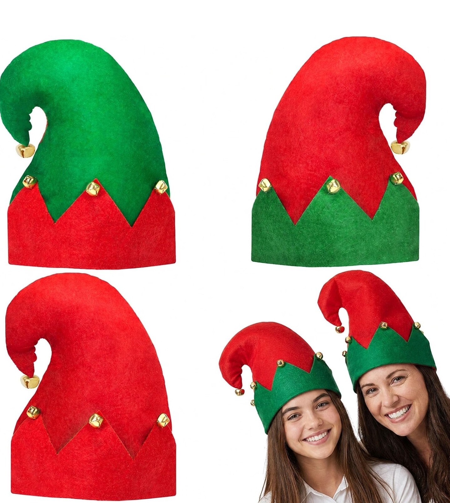 Mcpinky 3PCS Christmas Elf Hats, Elf Felt Hat With Jingle Bells