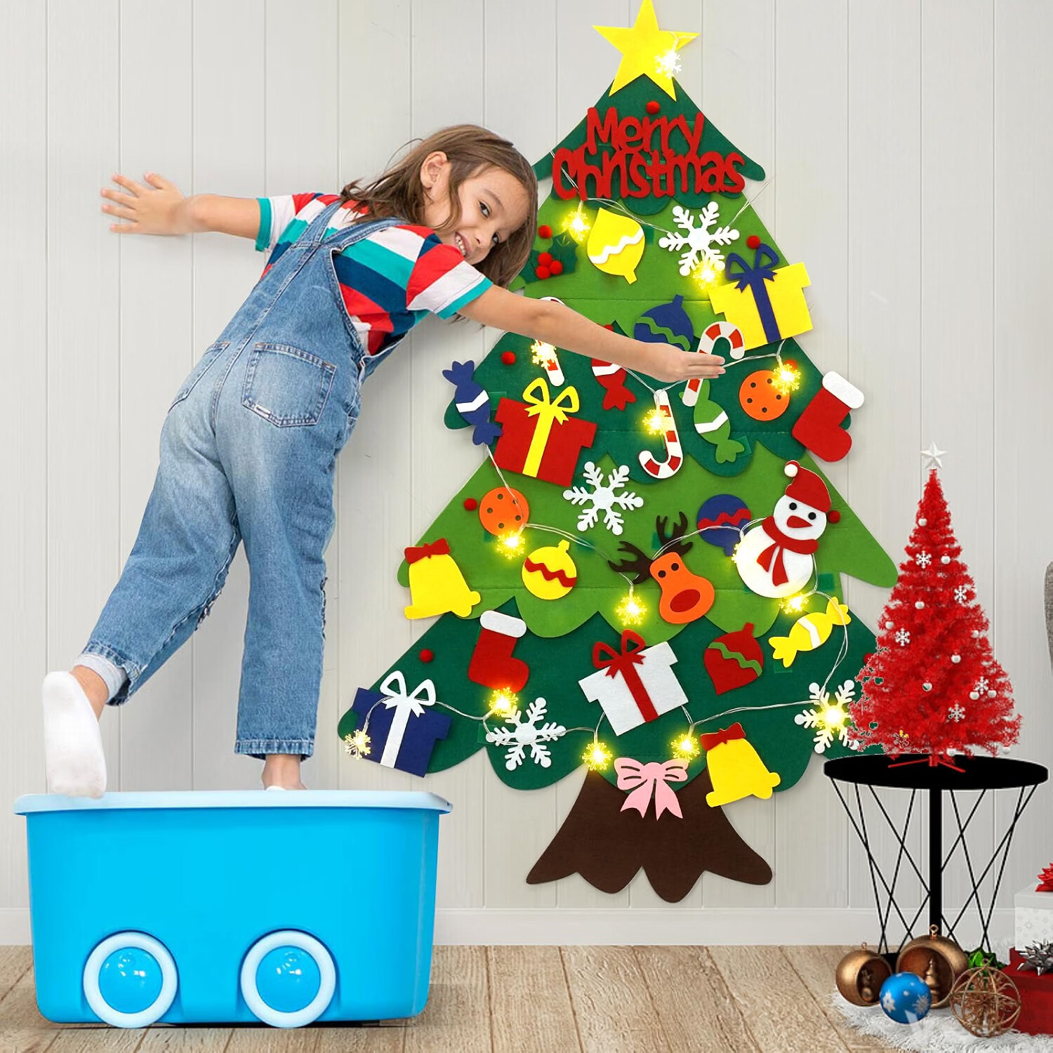 Yeahbeer 3.2FT Felt Christmas Tree: 32-Piece DIY Wall Decor For Kids & Toddlers