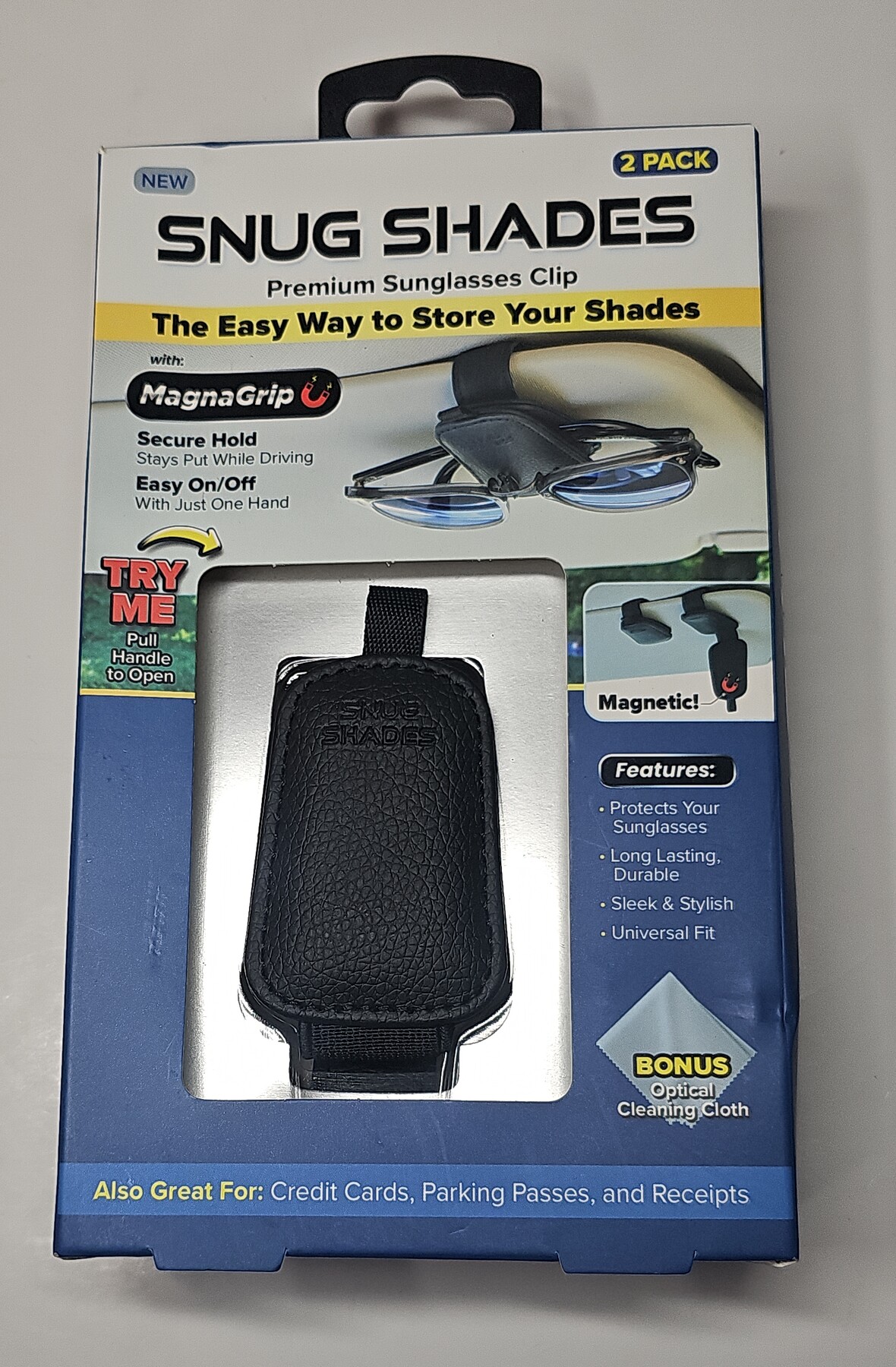 Snug Shades Premium Magnetic Sunglasses Clip 2 Pack Black Fits Glasses New