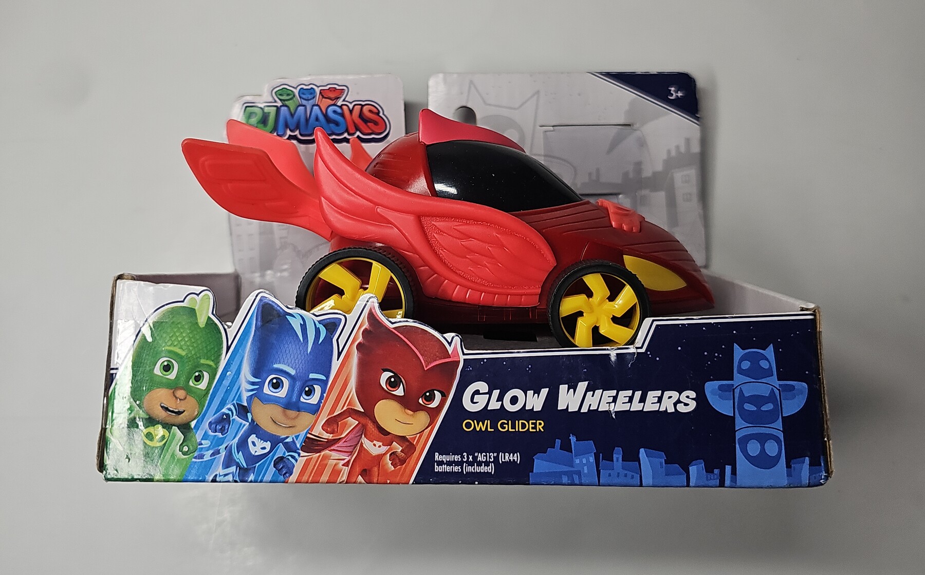 Pj Masks Glow Wheelers Owl Glider Kids One Size Red Light Sound Rev & Go Vehicle