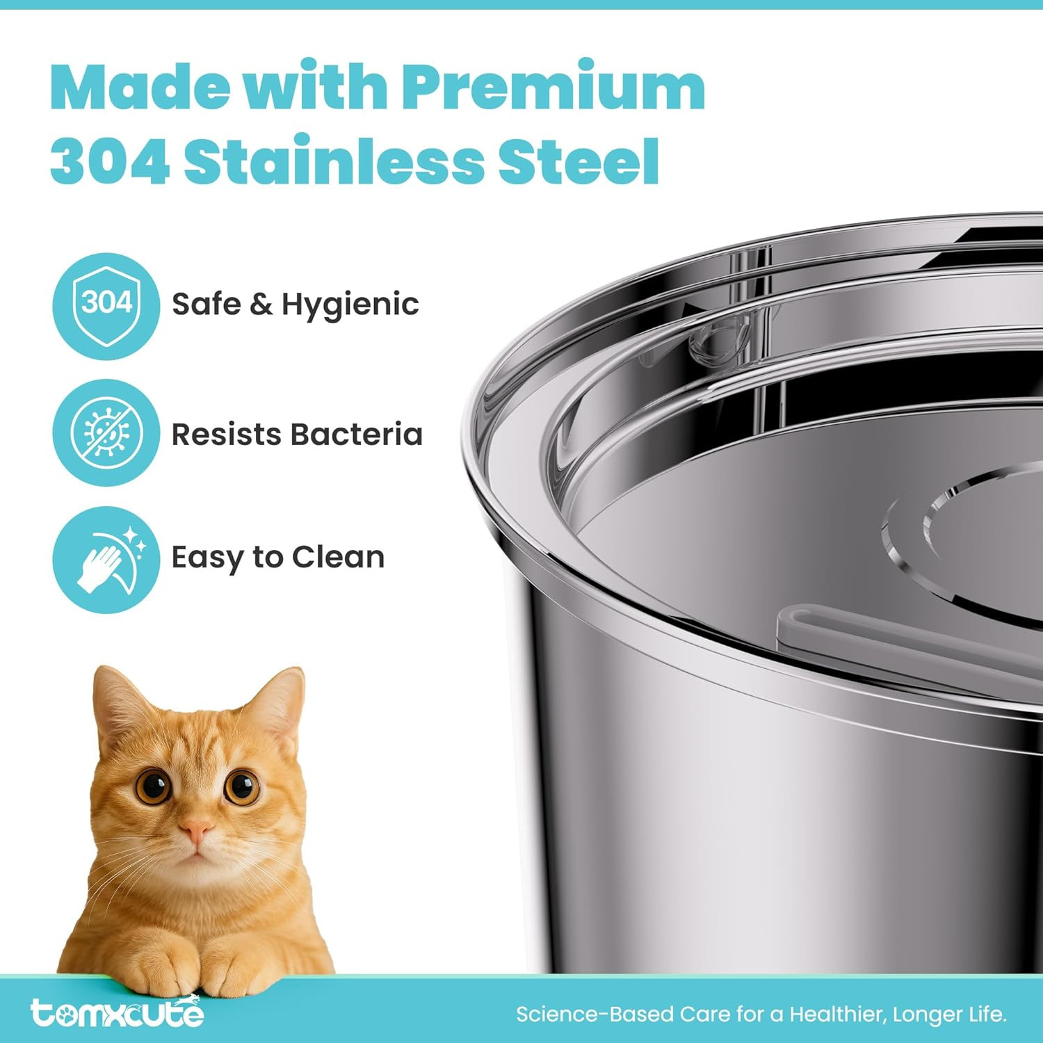 Tomxcute Cat Water Fountain, 3.2L/108Oz Automatic Stainless Steel Pet Fountain D