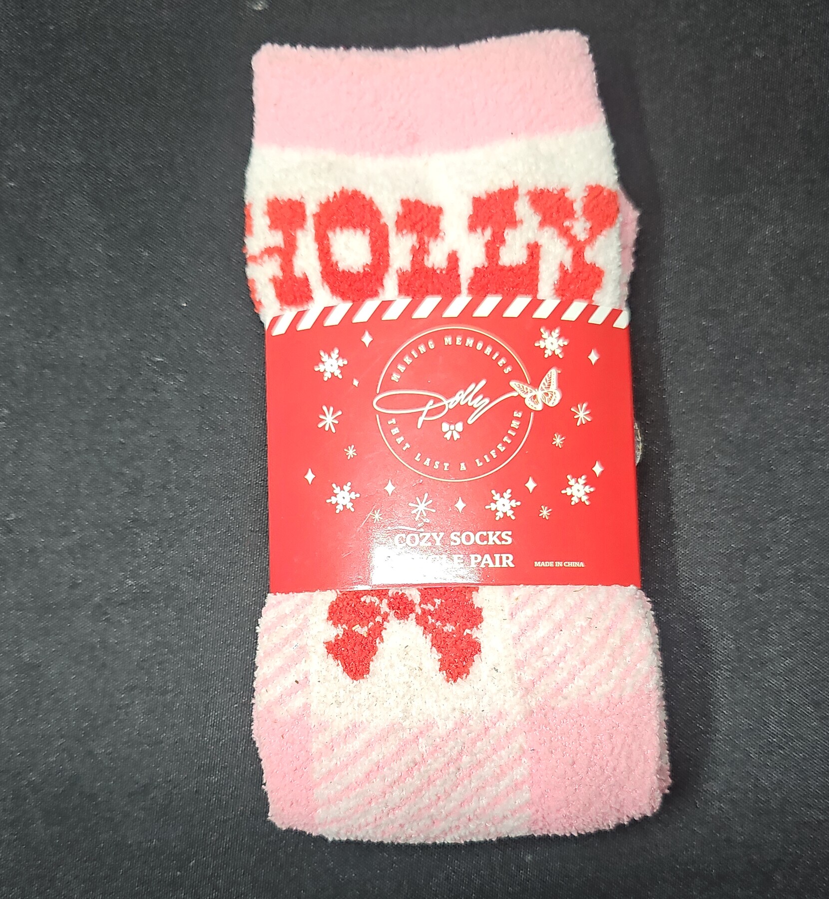 Dolly Parton Cozy Socks 2 Pair Set Pink Red Plaid Bow Fuzzy Holiday Crew Socks